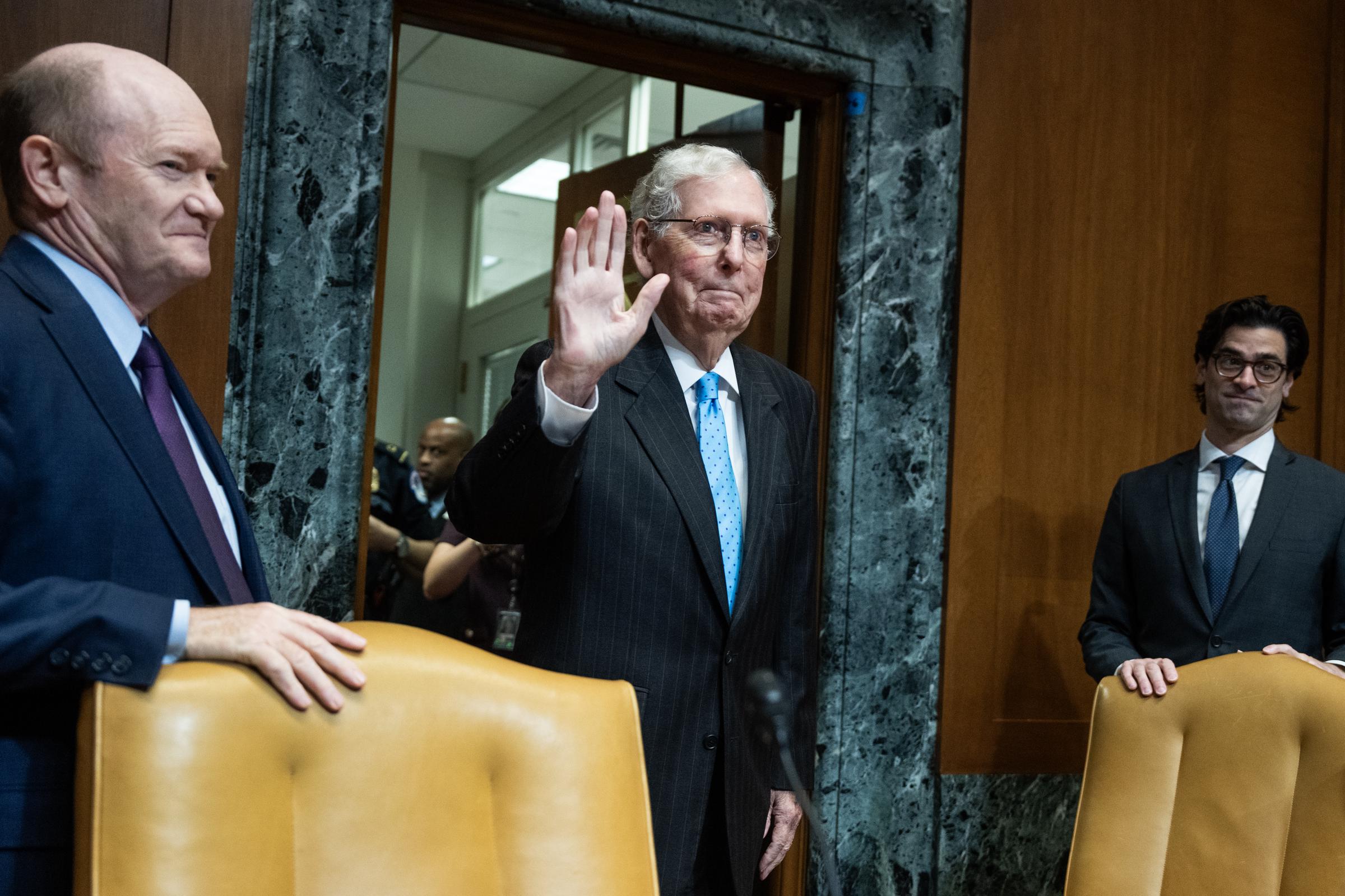 Earlier this year, McConnell announced that he would not run for an eighth Senate term, saying he still had "unfinished business" to complete before leaving office. His office says he has remained in contact with staff on Senate and Kentucky matters during his recovery. | Source: Getty Images