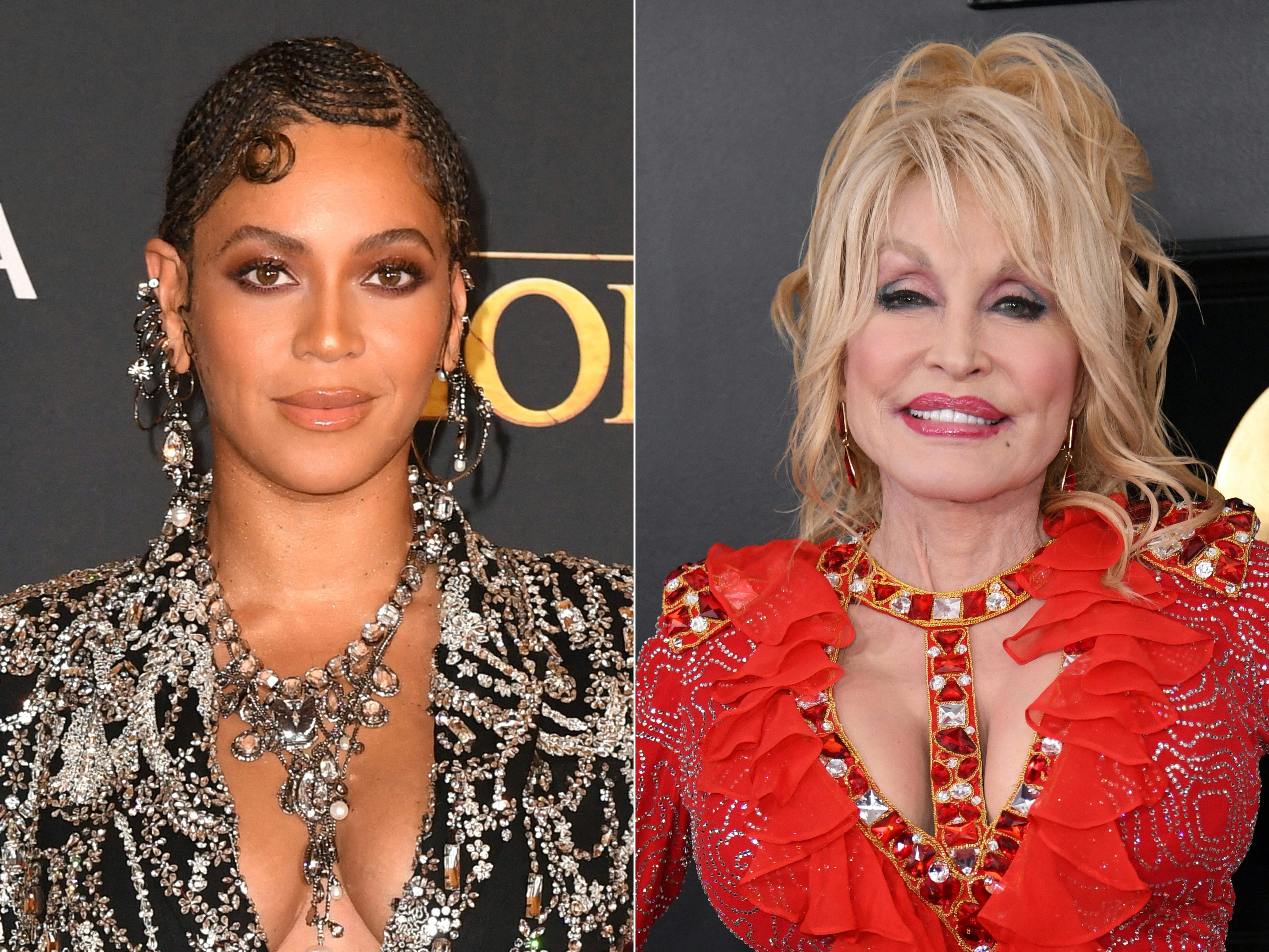 [L] Beyonce at the Dolby theatre on July 9, 2019, in Hollywood and [R] Dolly Parton on February 10, 2019, in Los Angeles | Source: Getty Images