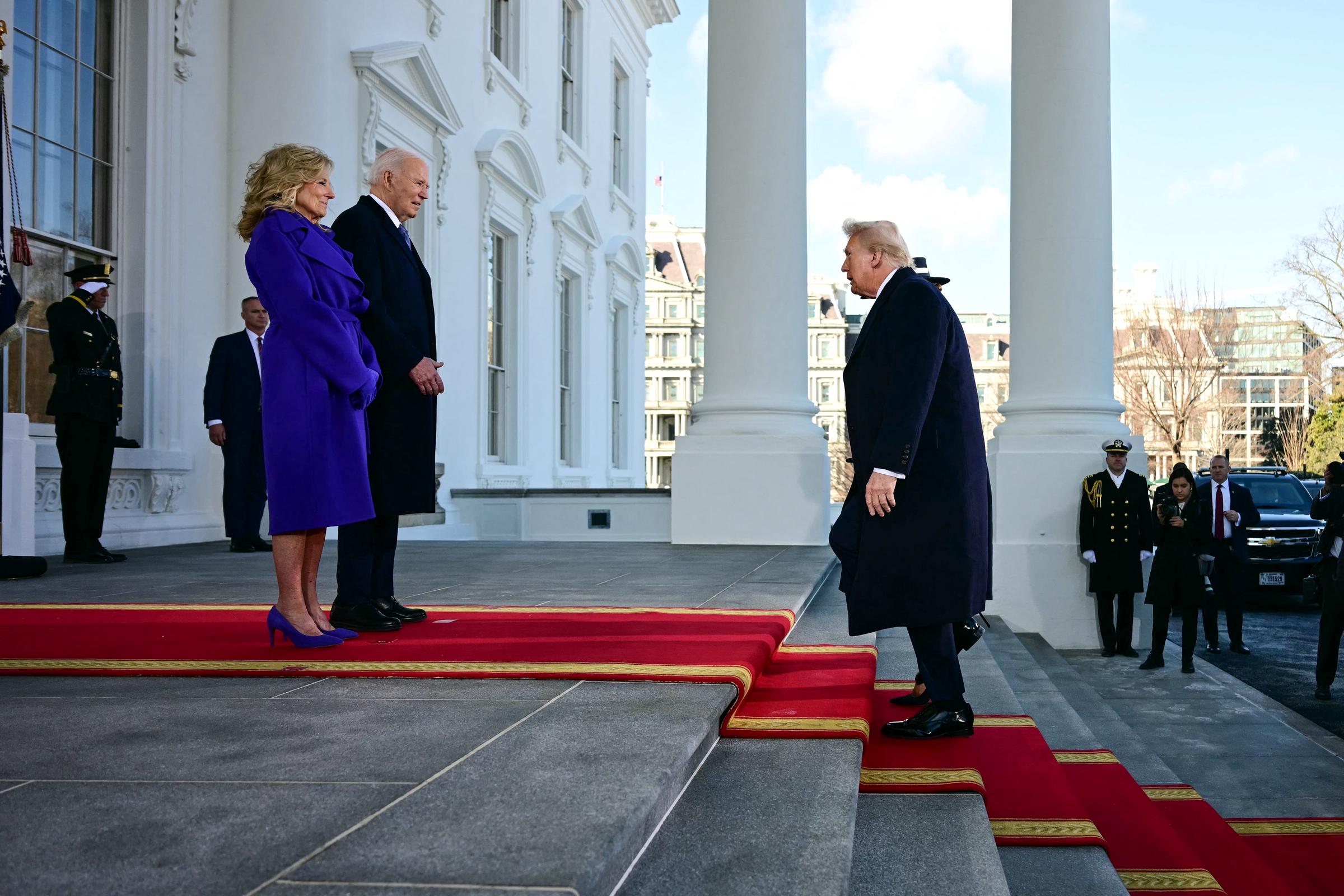 Joe and Jill Biden greet Donald Trump as he arrives at the White House in Washington, DC, on January 20, 2025 | Source: Getty Images