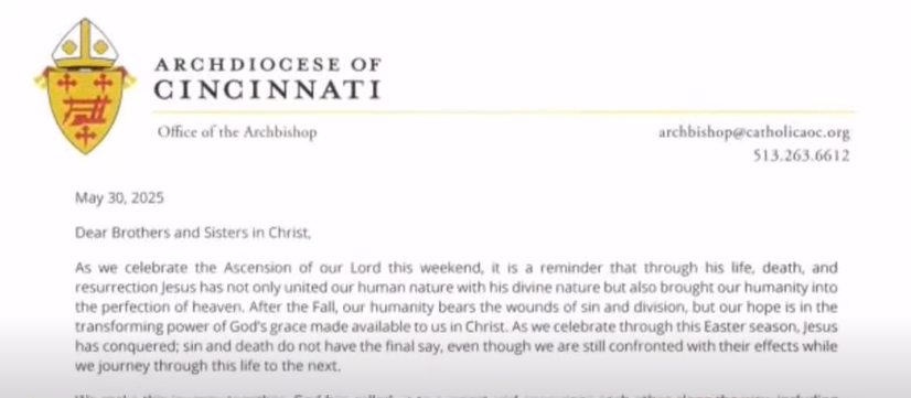 The letter from Archbishop Robert Casey | Source: YouTube/@Dayton247Now