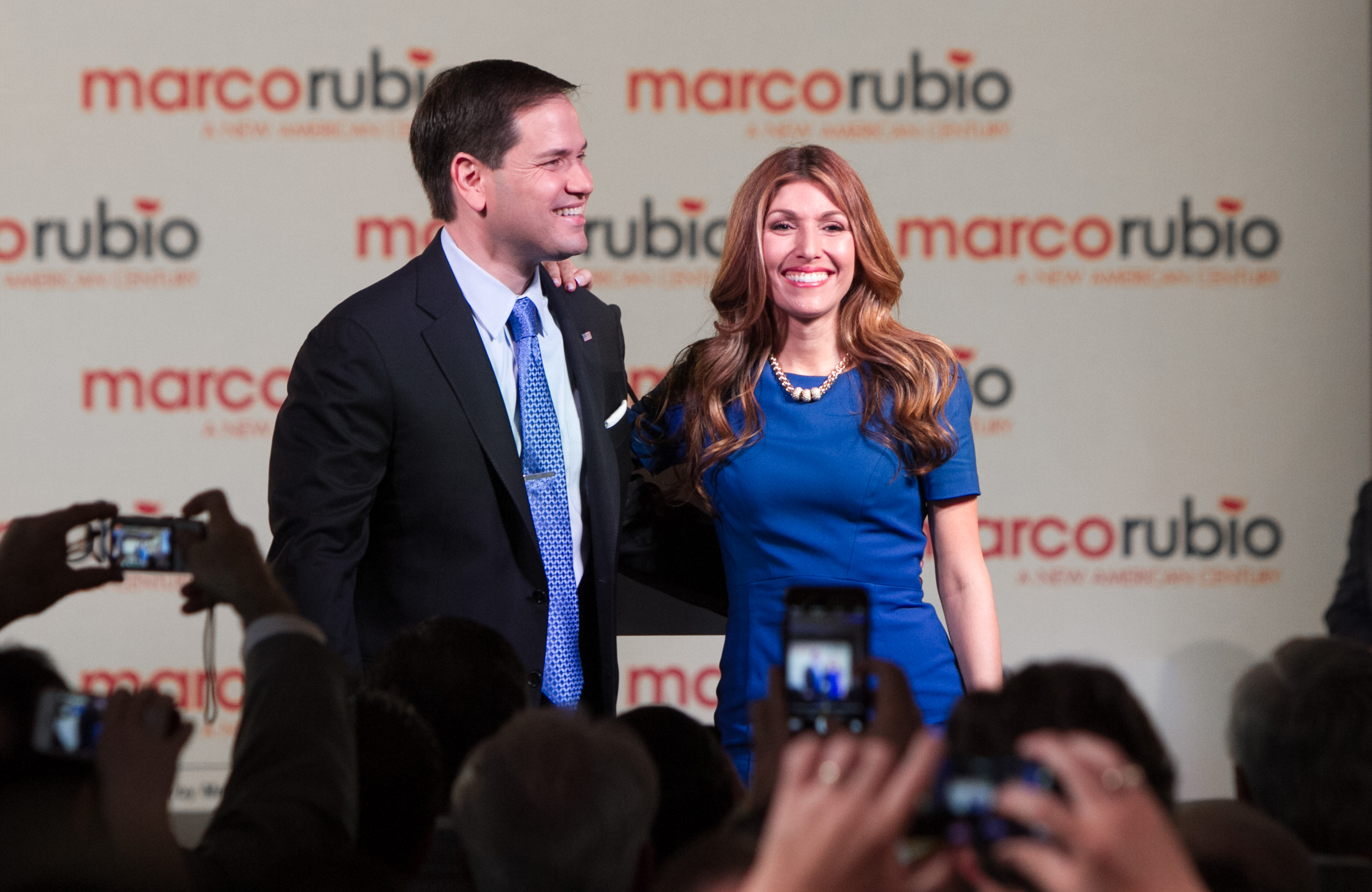 Jeanette Dousdebes and Marco Rubio after Marco announced his candidacy for the Republican presidential nomination in Miami, Florida on April 13, 2015. | Source: Getty Images