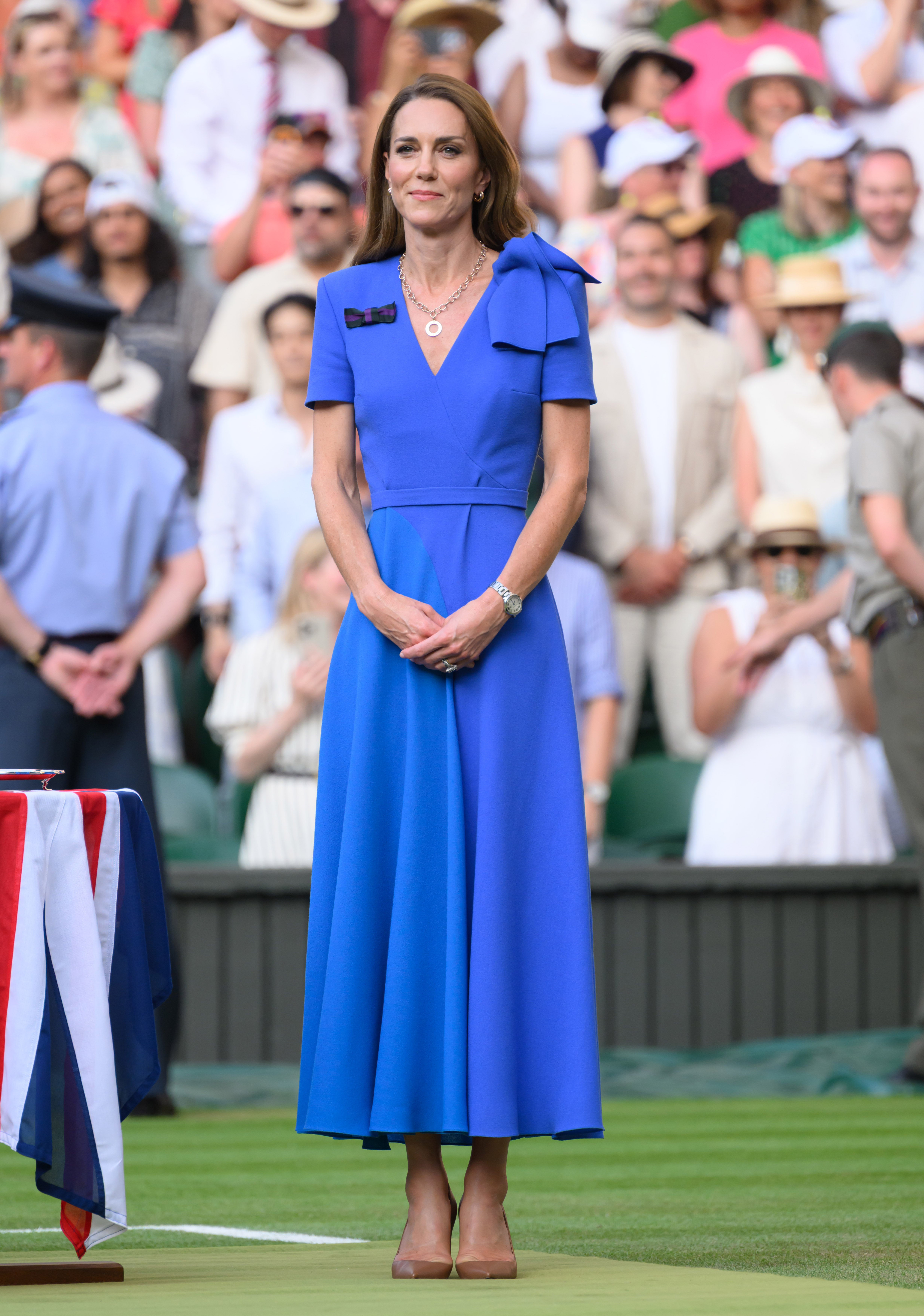 Catherine, Princess of Wales wore royal blue last year, but this year, she left that color for Princess Charlotte. At this event, she attended the Wimbledon Tennis Championships at the All England Lawn Tennis and Croquet Club on July 13, 2025, in London, England. | Source: Getty Images