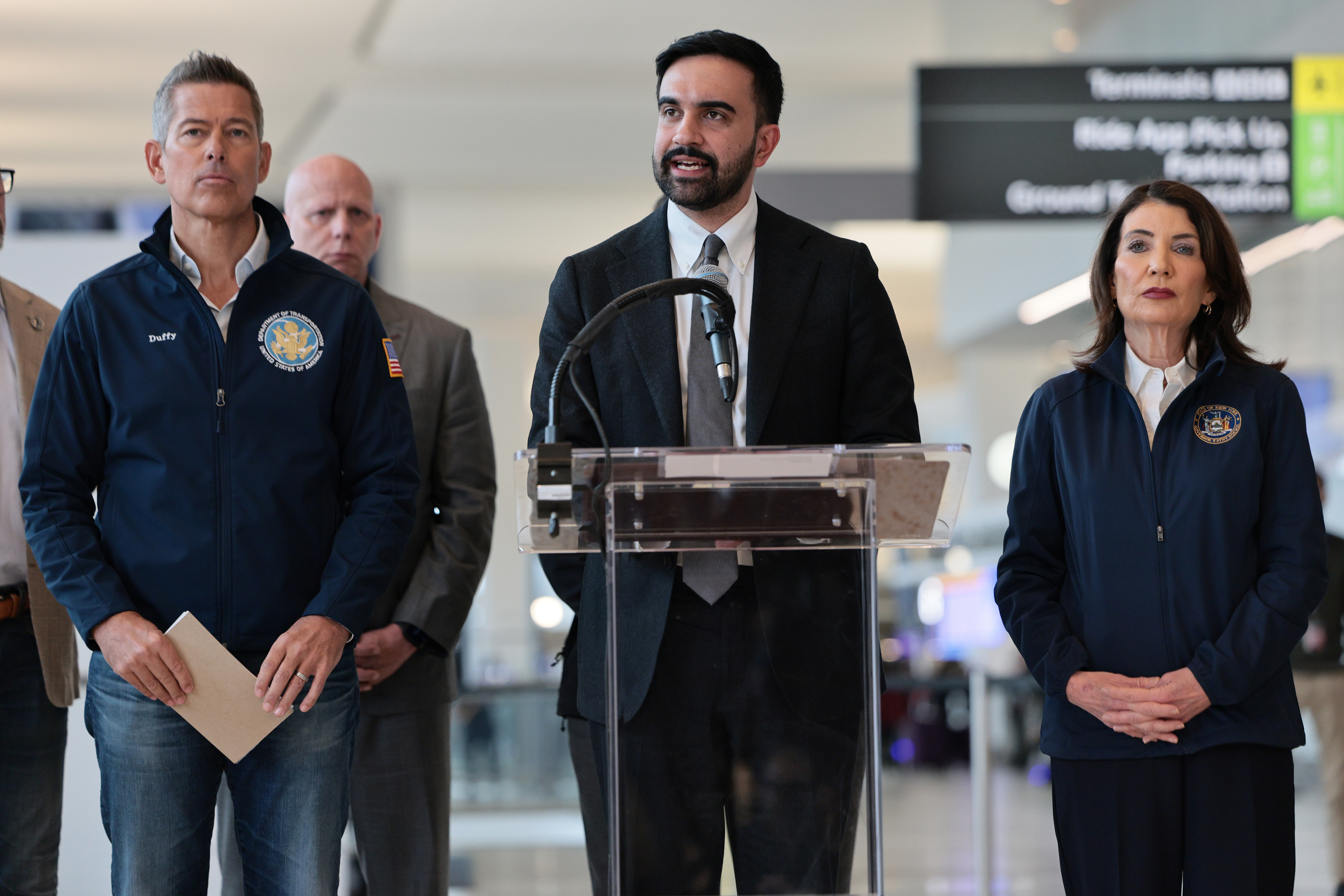 Zohran Mamdani speaks during a press conference on the Air Canada Express crash at Terminal B in LaGuardia Airport on March 23, 2026, in New York City | Getty Images