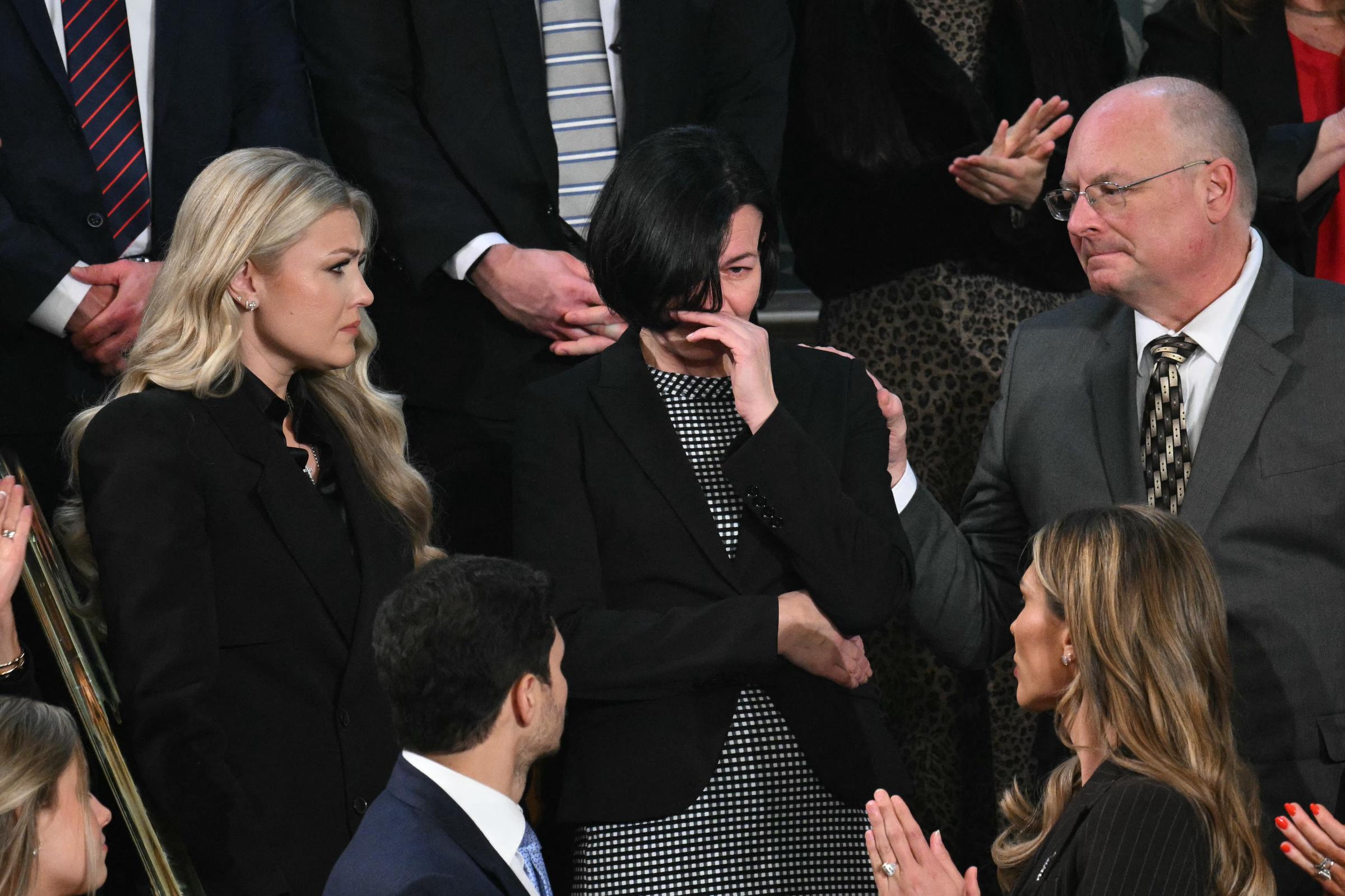Erika Kirk comforts Anna Zarutska, mother of Iryna Zarutska, during President Donald Trump’s State of the Union address at the U.S. Capitol in Washington, DC, on February 24, 2026. | Source: Getty Images