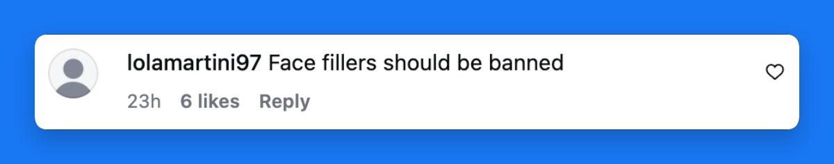 A social media user takes aim at the celebrity's appearance with a blunt remark about facial fillers. | Source: Instagram/justjared