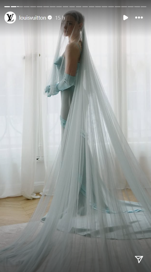 Chloë Grace Moretz is in her non-traditional wedding gown, from a video dated September 1, 2025 | Source: Instagram Story/louisvuitton