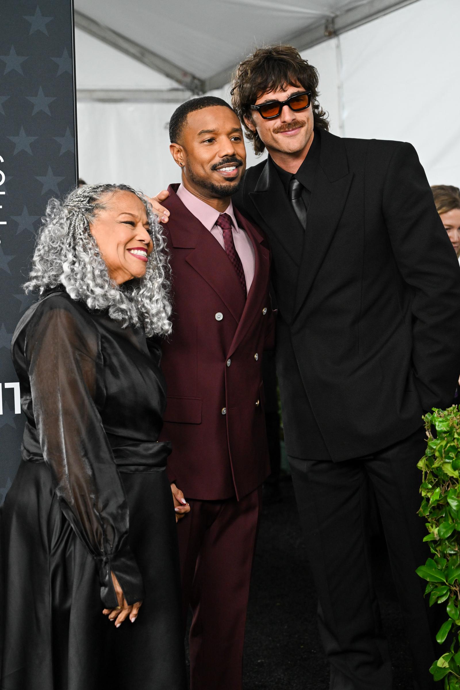 Donna and Michael B. Jordan pose with Jacob Elordi at the 31st Annual Critics Choice Awards on January 4, 2026 | Source: Getty Images