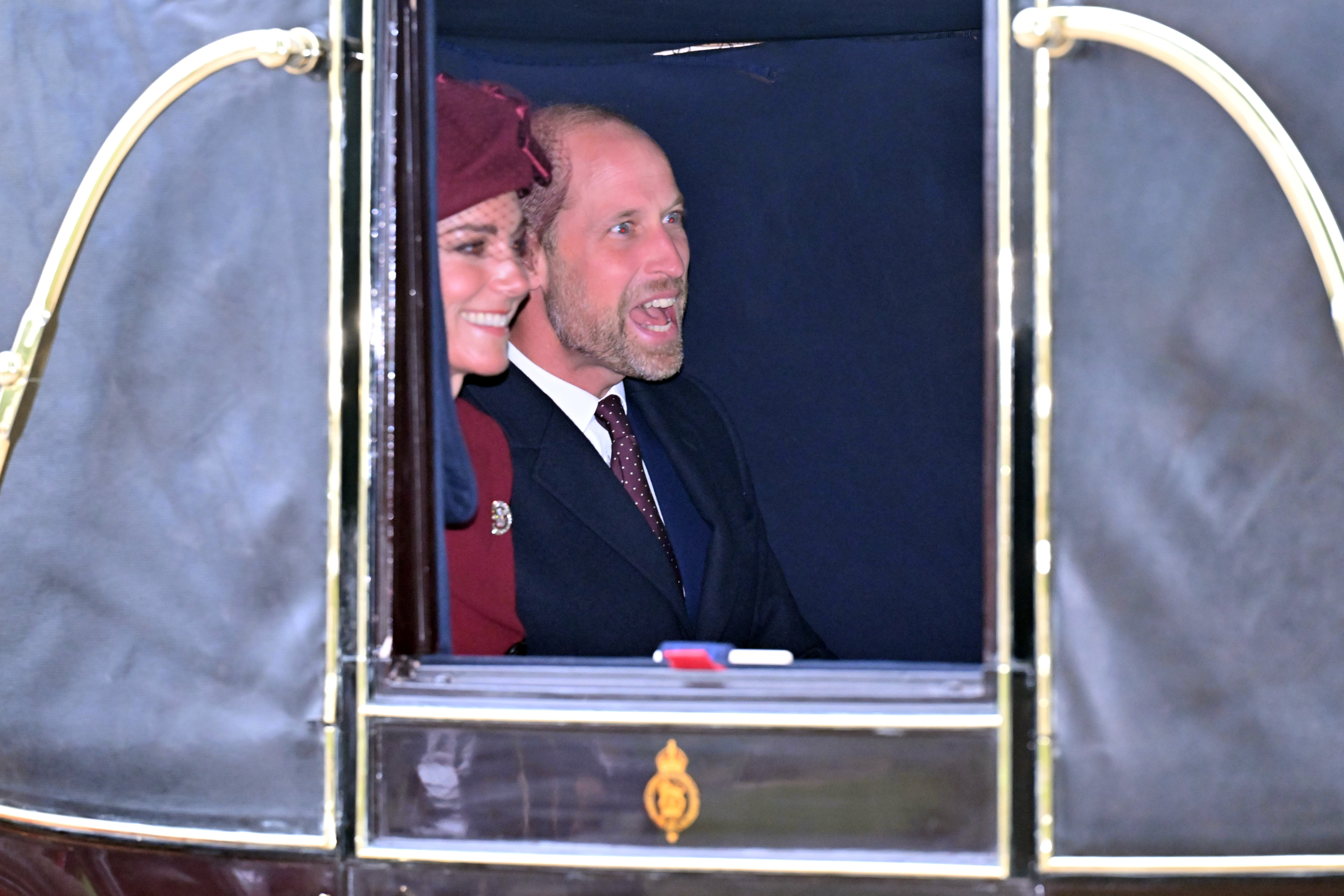 William, Prince of Wales, and Catherine, Princess of Wales, during the carriage procession through the Windsor Estate at Windsor Castle during the State visit by the President of the United States of America on September 17, 2025, in England. | Source: Getty Images