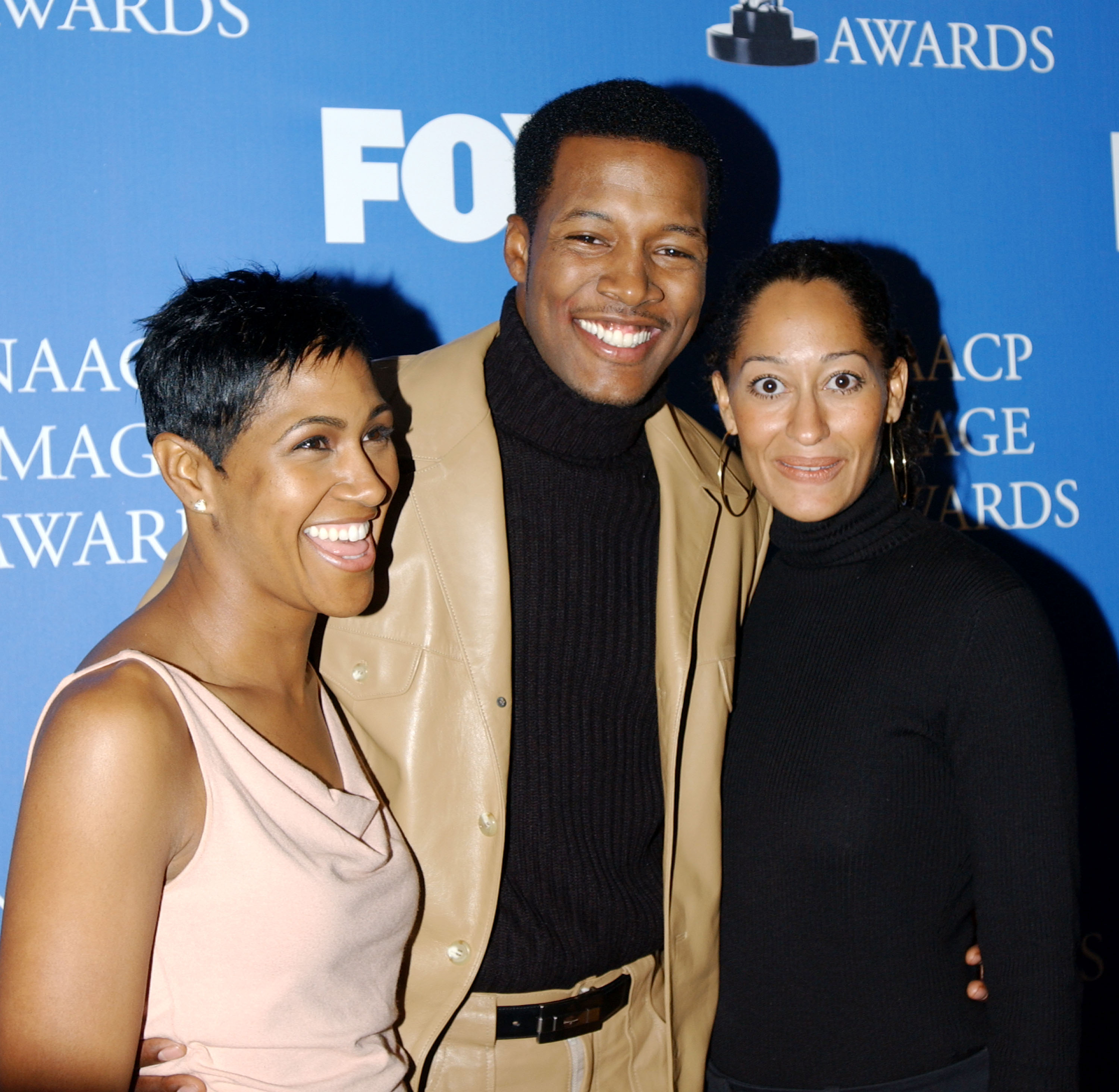 Flex Alexander with Terri J. Vaughn and Tracee Ellis Ross at the 34th NAACP Image Awards Nominations in 2002. | Source: Getty Images