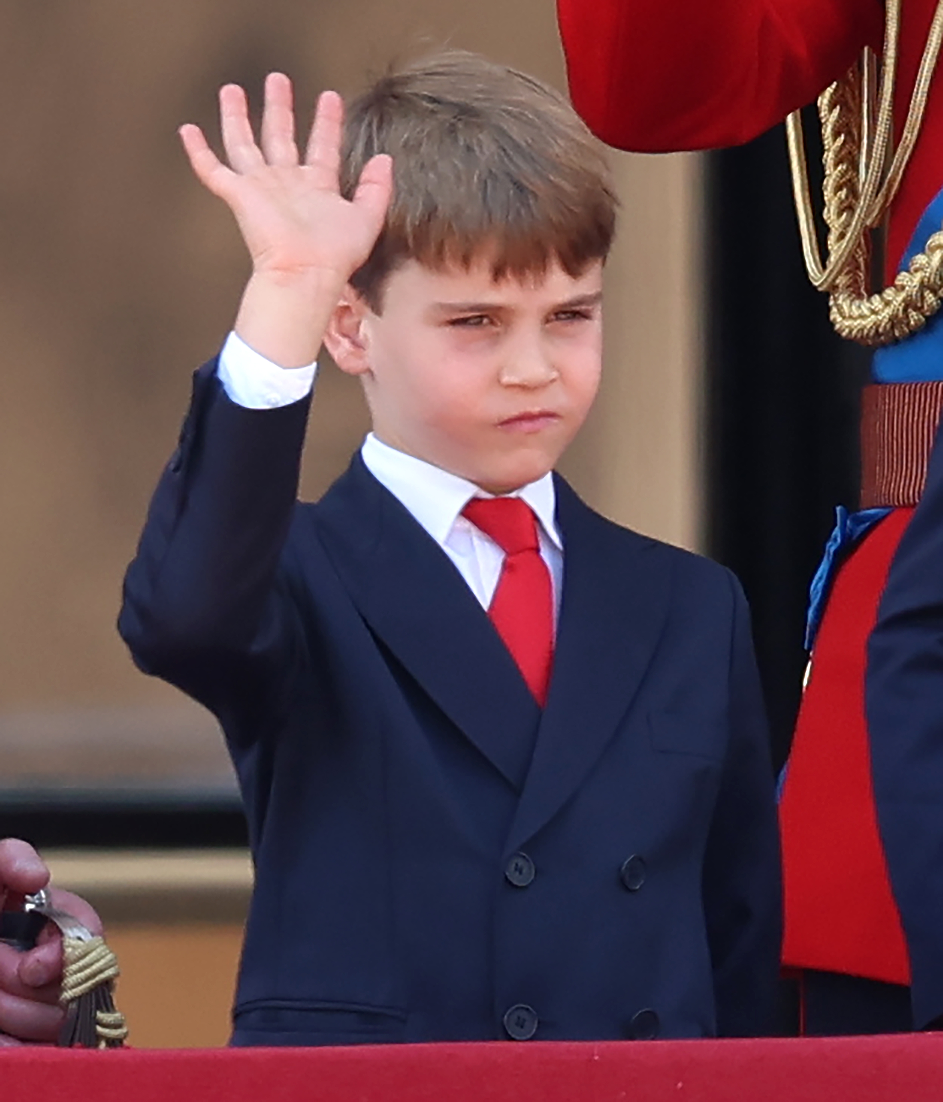 Prince Louis of Wales waves from the balcony during the 2025 Trooping The Colour in London, England on June 14, 2025| Source: Getty Images