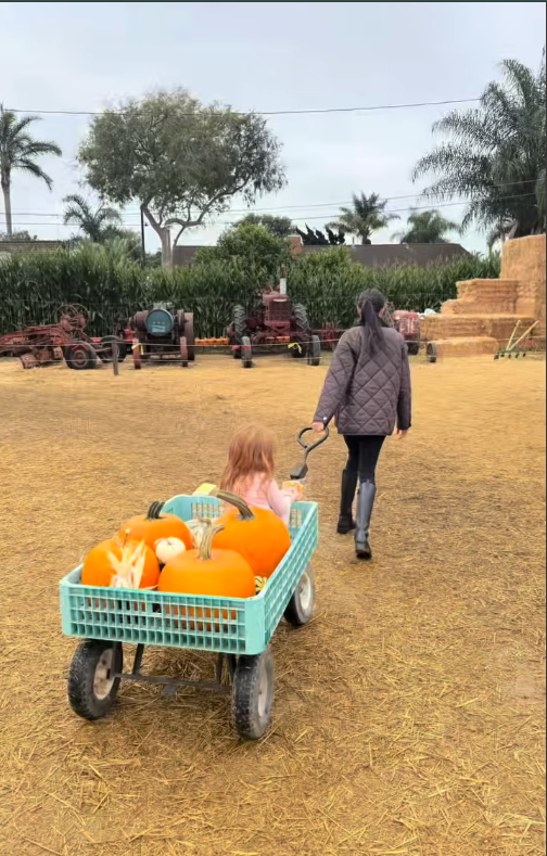 Meghan Markle pulls a wagon carrying Princess Lilibet during a family outing, October 26, 2025 | Source: Instagram/meghan