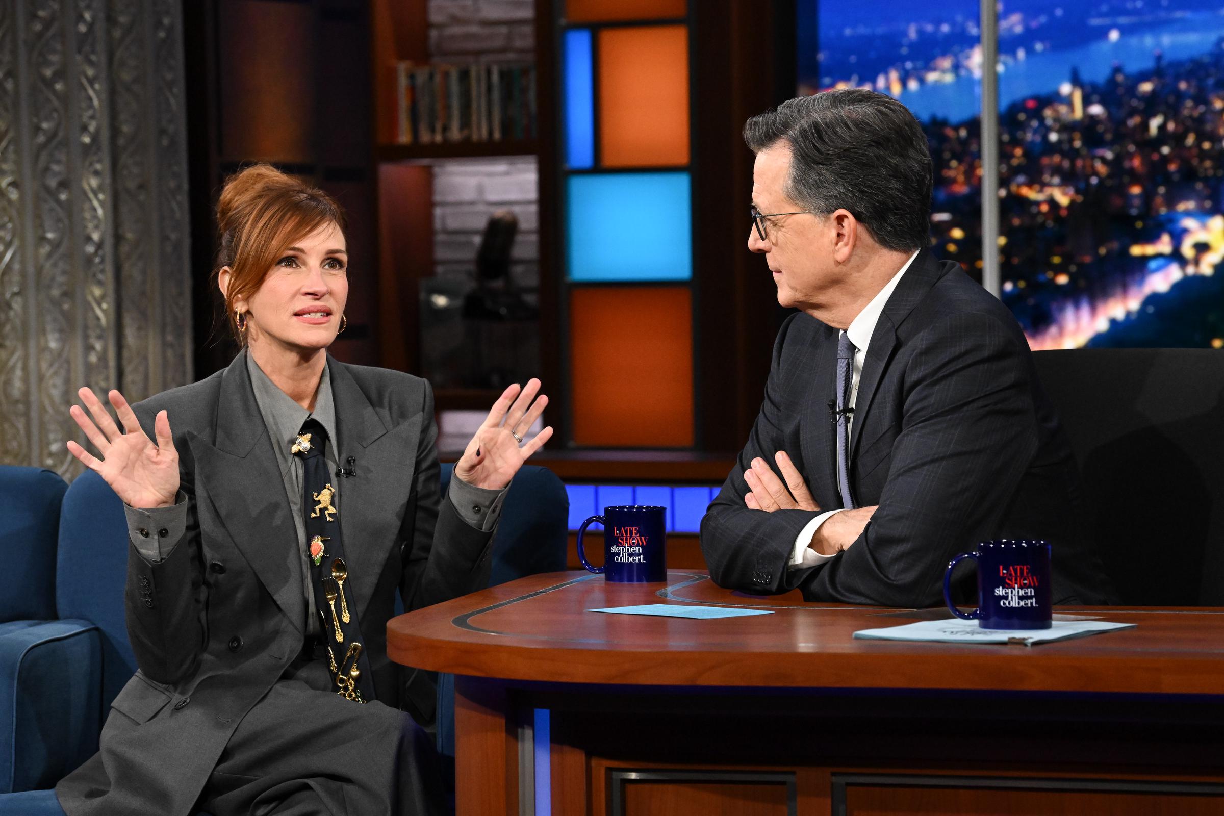 Julia Roberts appears on "The Late Show with Stephen Colbert" in October 2025. During the interview, she reflected on becoming an empty nester and said she enjoys every opportunity to spend time with her adult children. | Source: Getty Images