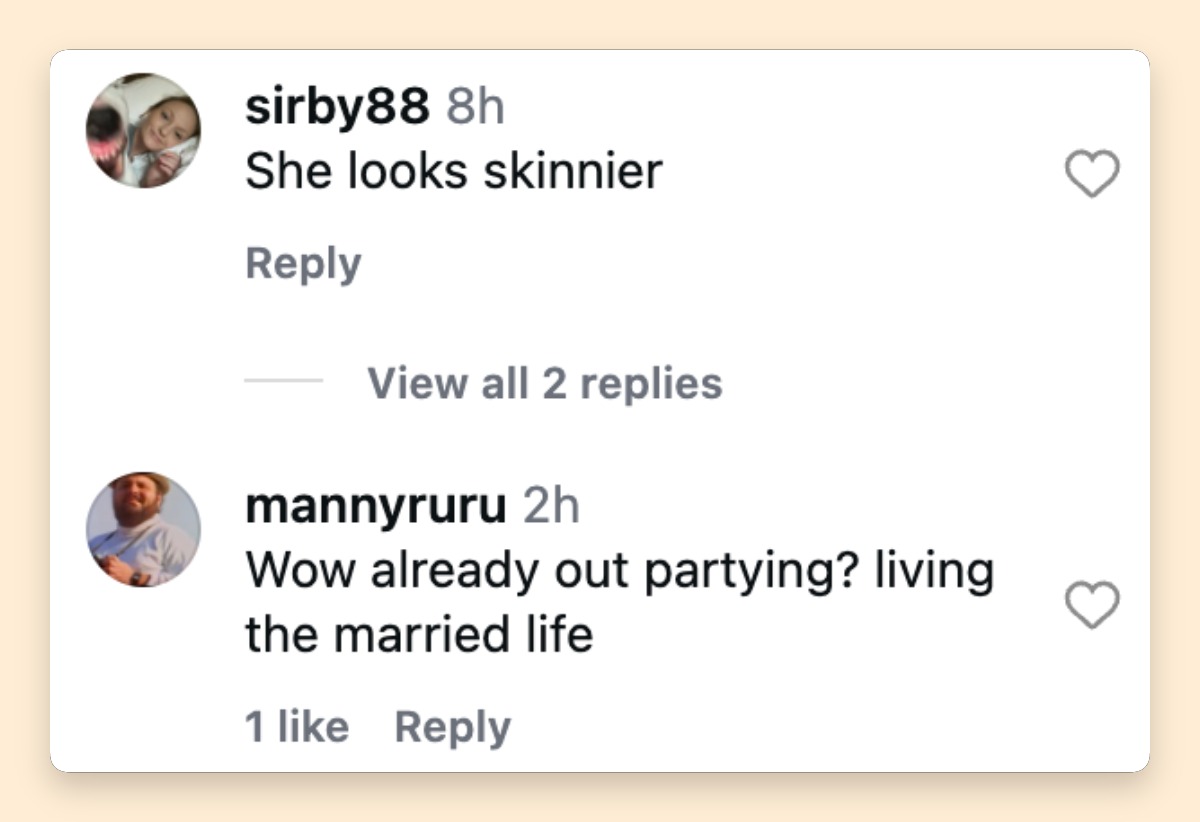 Swift's London outing prompted a range of reactions on Instagram, with some commenters focusing on her appearance and others on her reported marriage. | Source: Instagram/enews