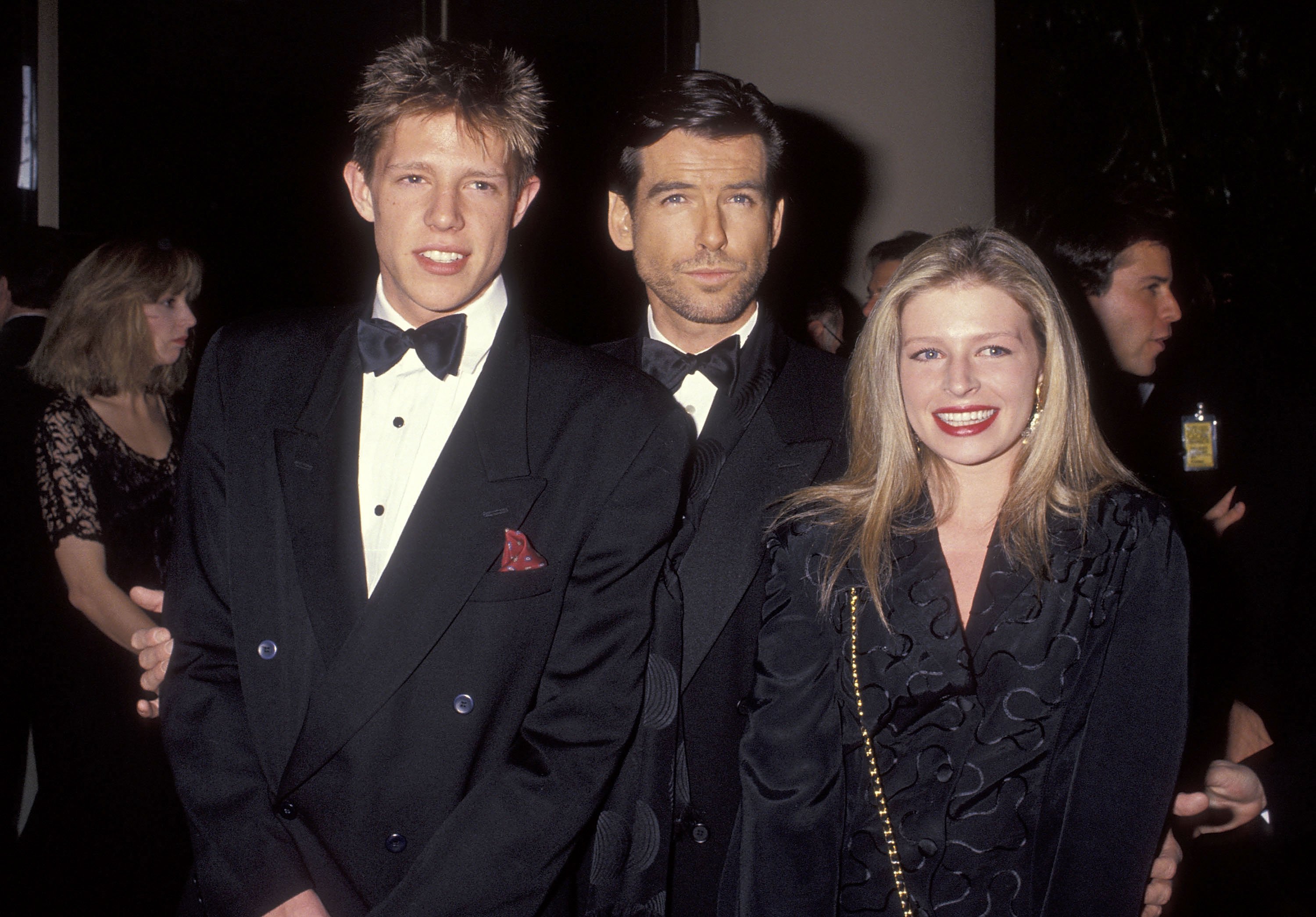 Actor Pierce Brosnan, son Christopher Brosnan and daughter Charlotte Brosnan at the 49th Annual Golden Globe Awards on January 18, 1992 at Beverly Hilton Hotel in Beverly Hills, California.