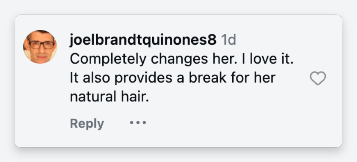 Another commenter noted how the darker shade gives her a noticeably different appearance while offering her natural hair a break. | Source: Instagram/ritahazan