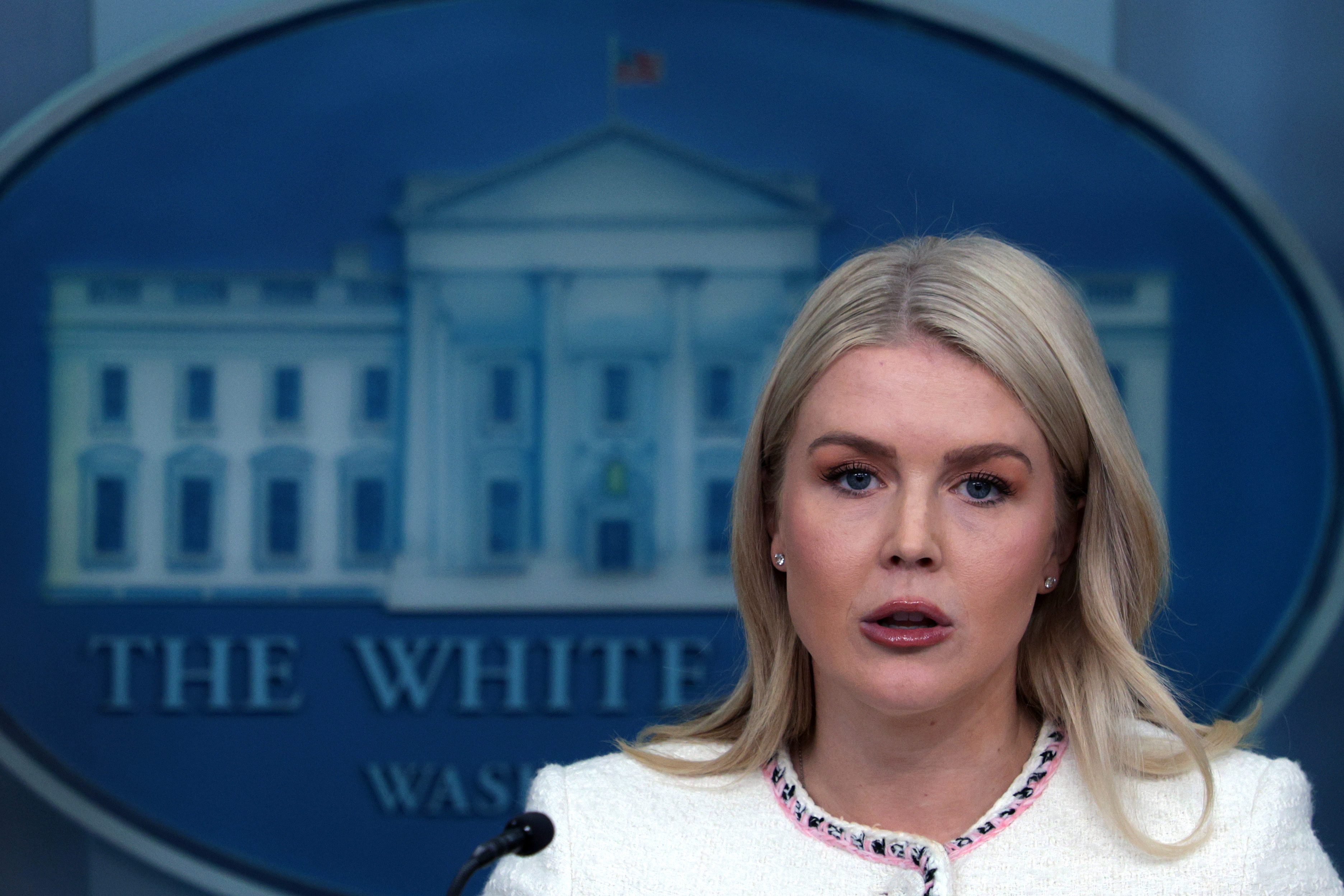 Karoline Leavitt speaks during the daily news briefing at the James Brady Press Briefing Room in Washington, DC on October 23, 2025 | Source: Getty Images