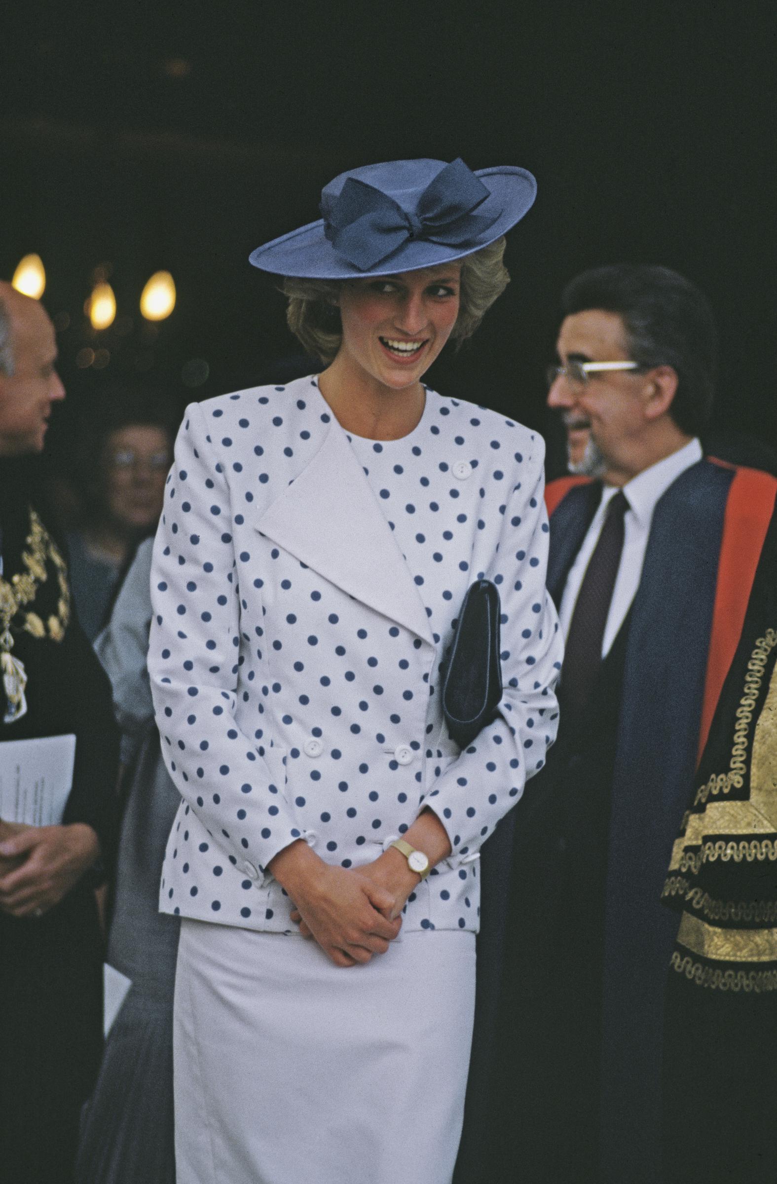Diana, Princess of Wales, during a visit to the Royal College of Music in London, England, 1985. | Source: Getty Images