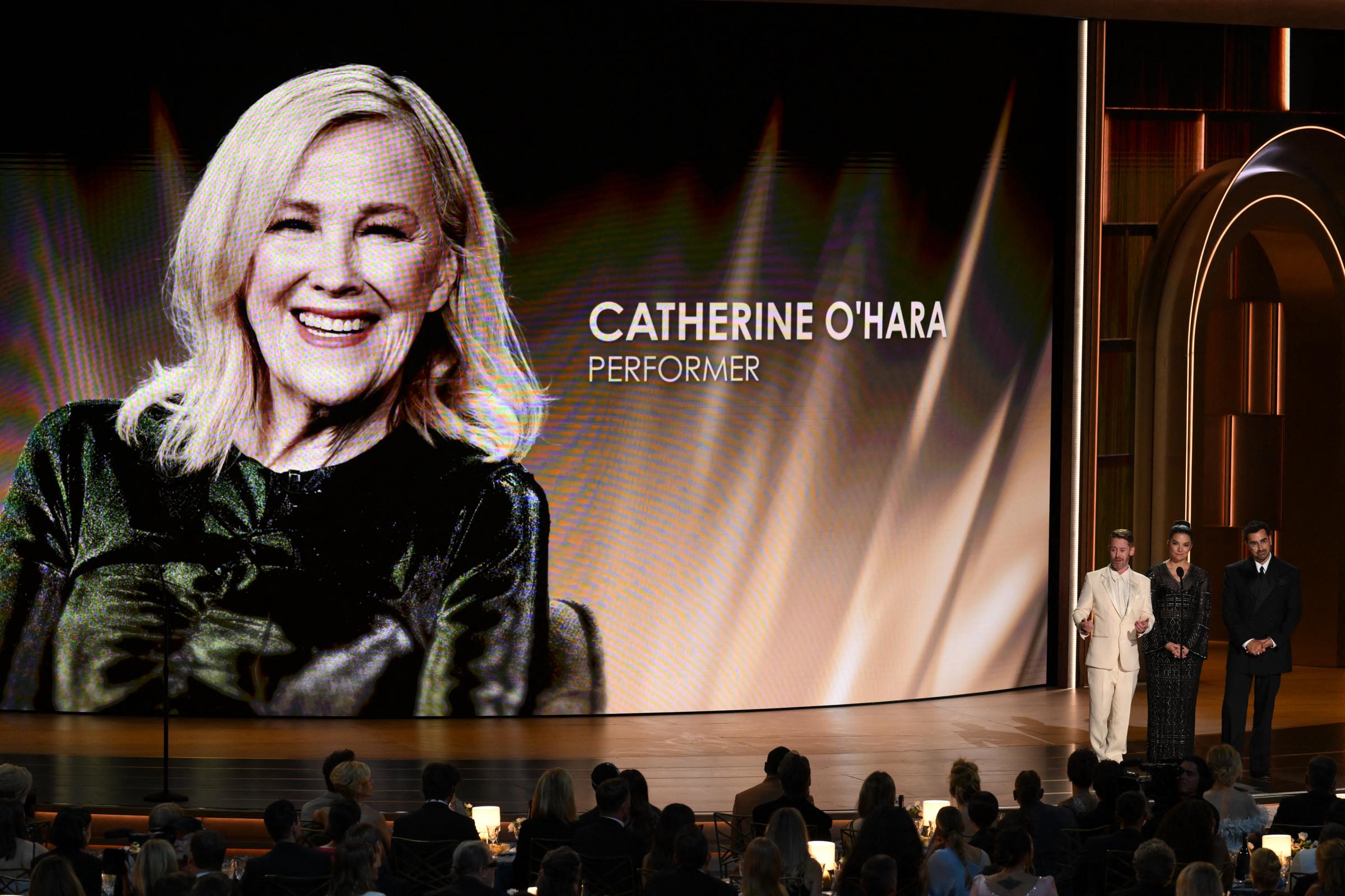 Catherine O'Hara was among the major stars who did receive a prominent remembrance during the ceremony. Her tribute came before the main In Memoriam reel and included appearances from her onscreen children Macaulay Culkin, Annie Murphy and Dan Levy. | Source: Getty Images
