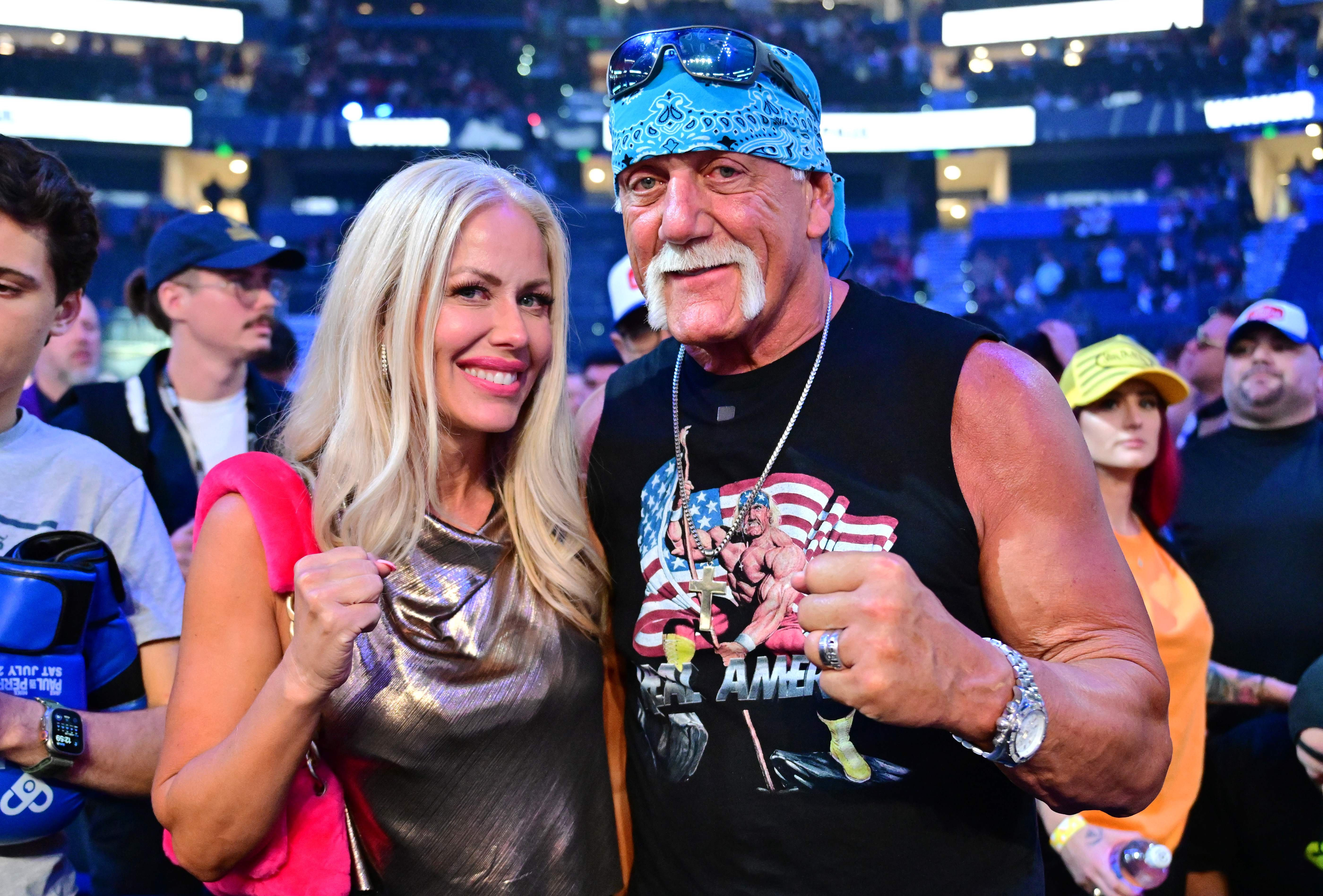 Hulk Hogan and Sky Daily attend the Jake Paul vs. Mike Perry fight in July 2024, months after their low-key wedding surrounded by their closest family and friends. | Source: Getty Images