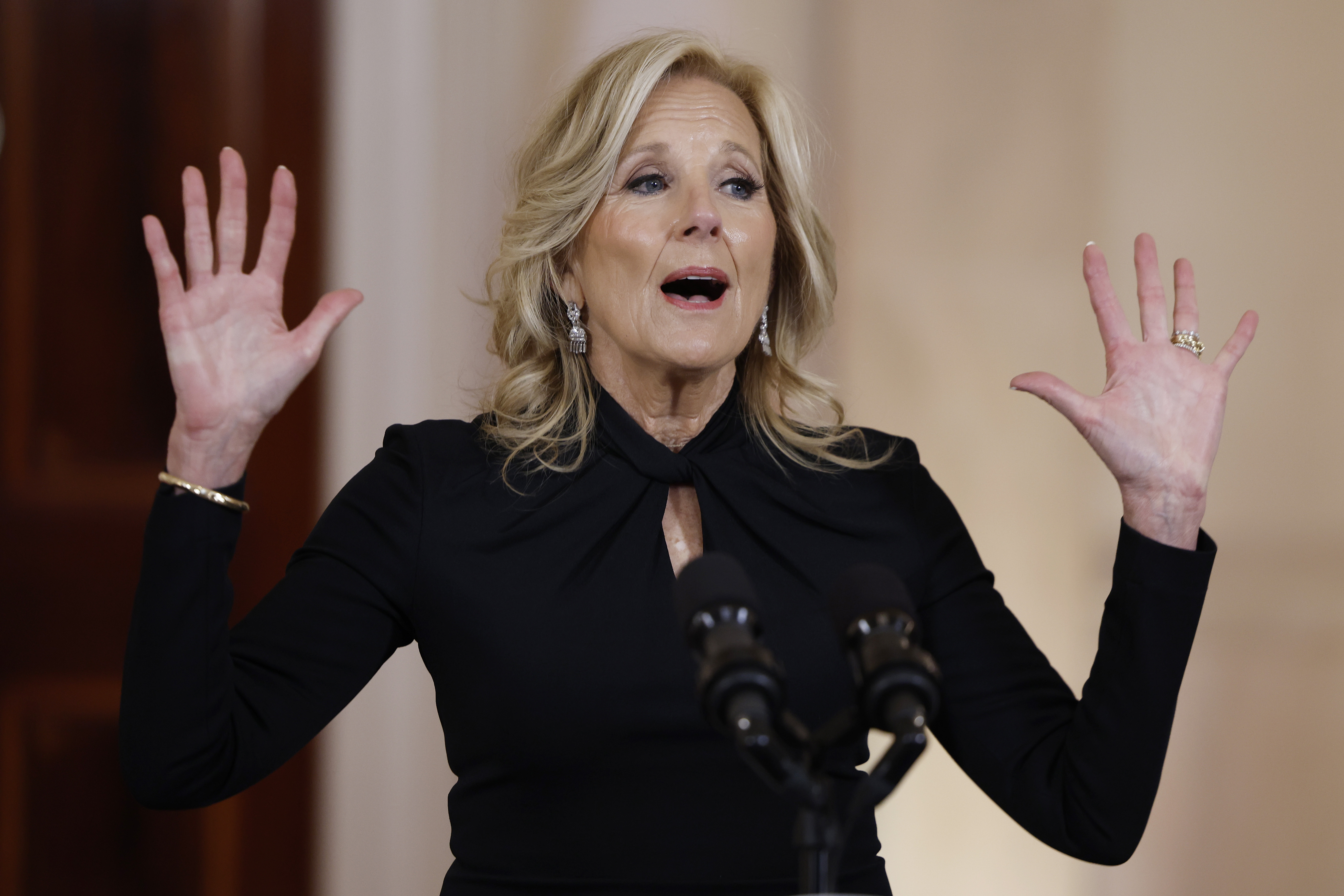 Jill Biden speaks during a State Dinner media preview at the White House in Washington, D.C., on April 9, 2024 | Source: Getty Images