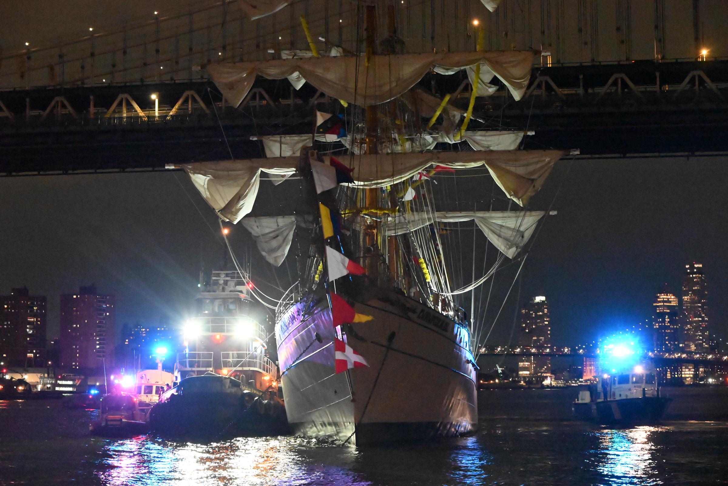 A view of the Mexican navy tall ship being tended by the authorities on May 18, 2025 | Source: Getty Images