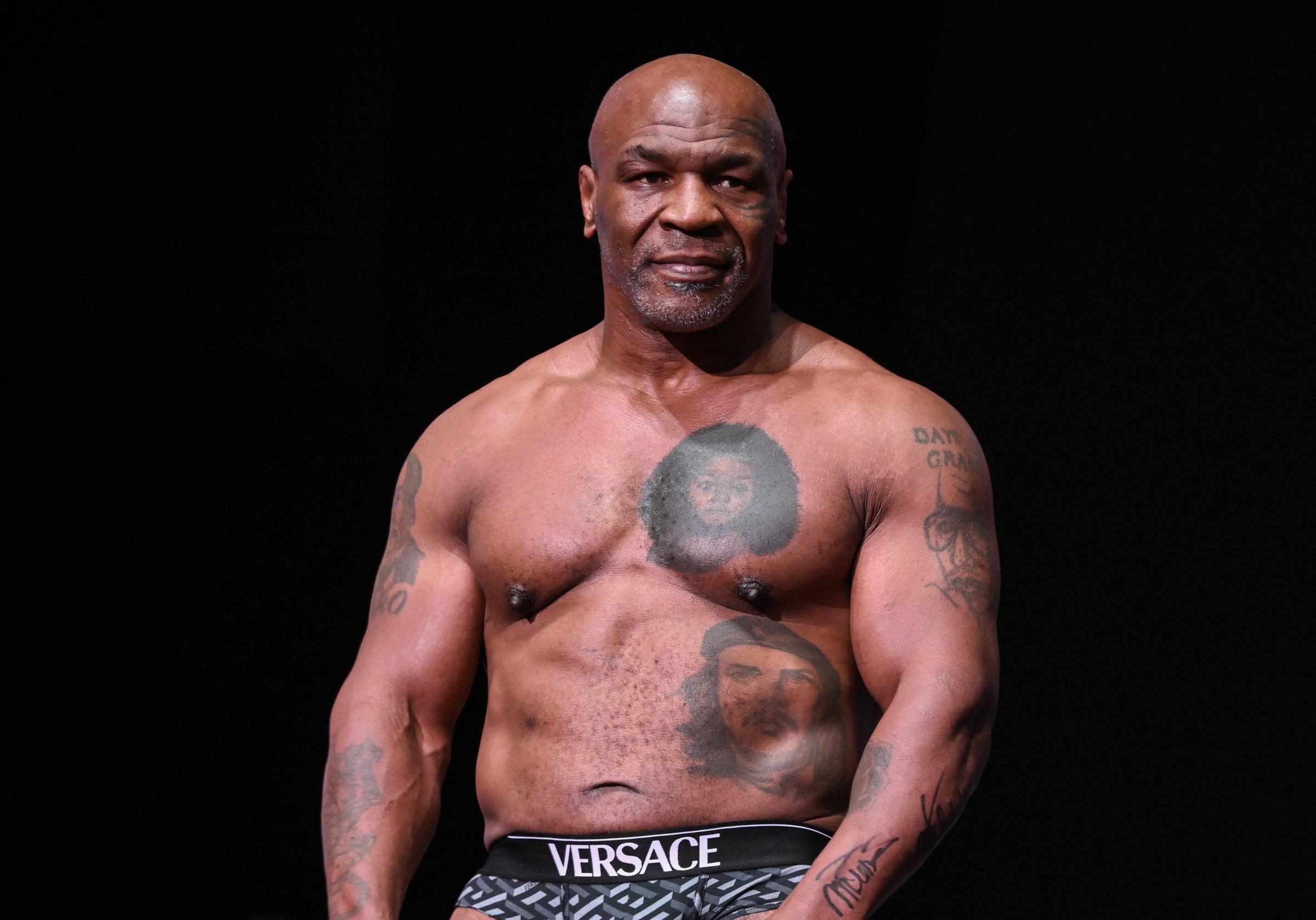 Mike Tyson during weigh-in ahead of his match with Jake Paul at the Toyota Music Factory in Irving, Texas, on November 14, 2024. | Source: Getty Images