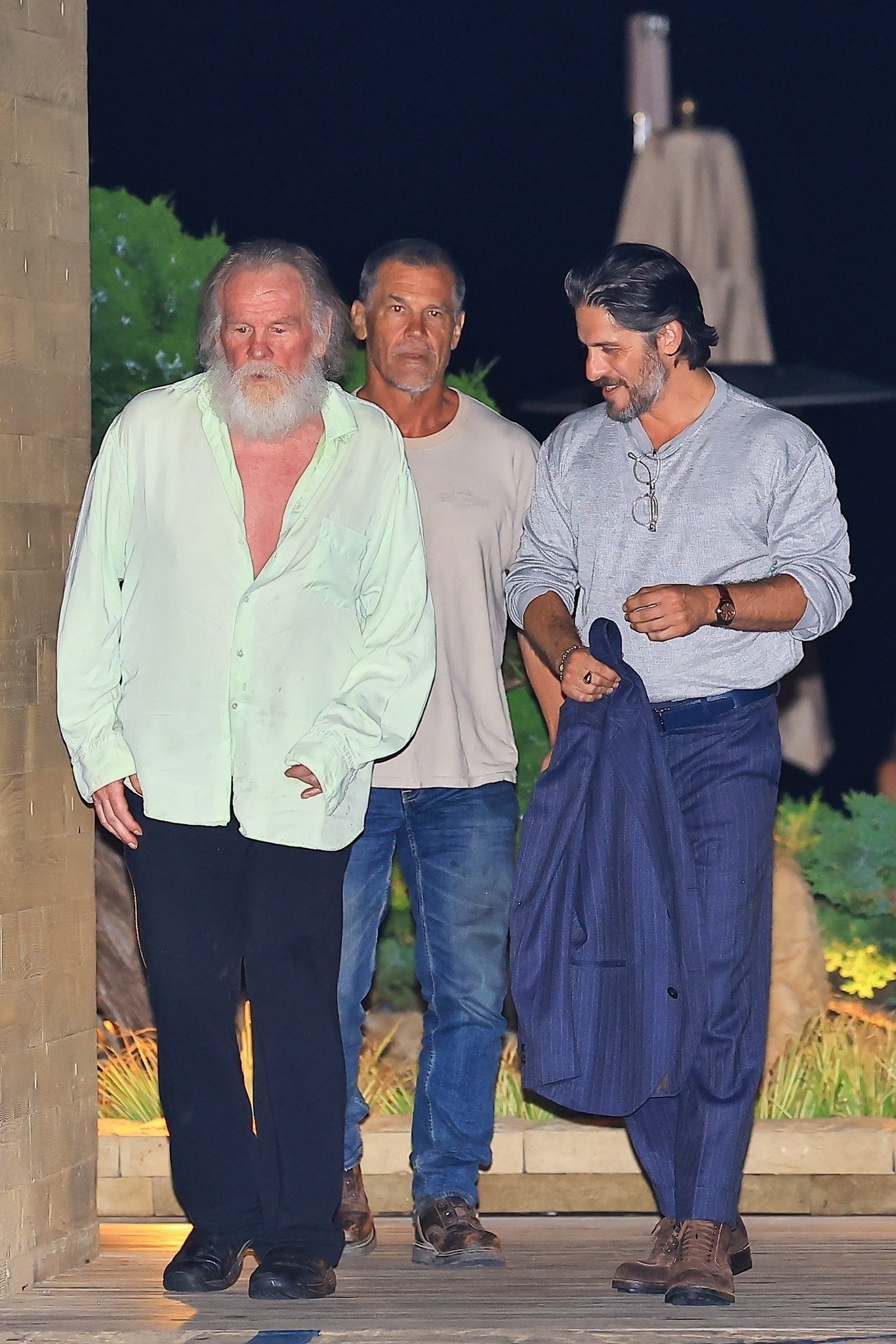 Nick Nolte, Josh Brolin, and another man outside of Nobu restaurant in Malibu, California on July 16, 2025. | Source: Facebook/JustJared
