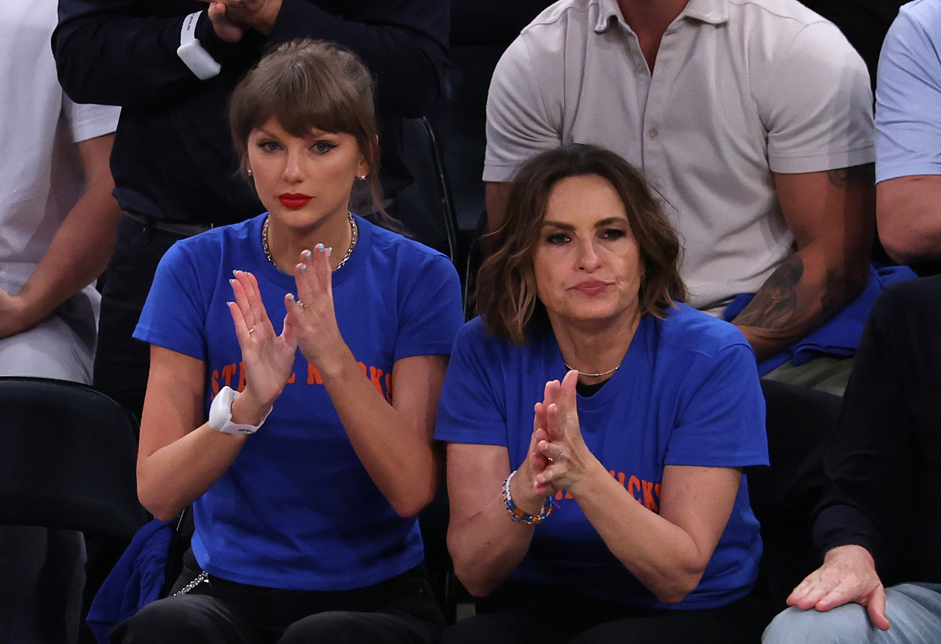 Scouting the aisle? Taylor Swift and Mariska Hargitay fuel massive venue rumors during Game Four of the NBA Finals between the San Antonio Spurs and the New York Knicks at Madison Square Garden on June 10, 2026, in New York City. | Source: Getty Images | Source: Getty Images