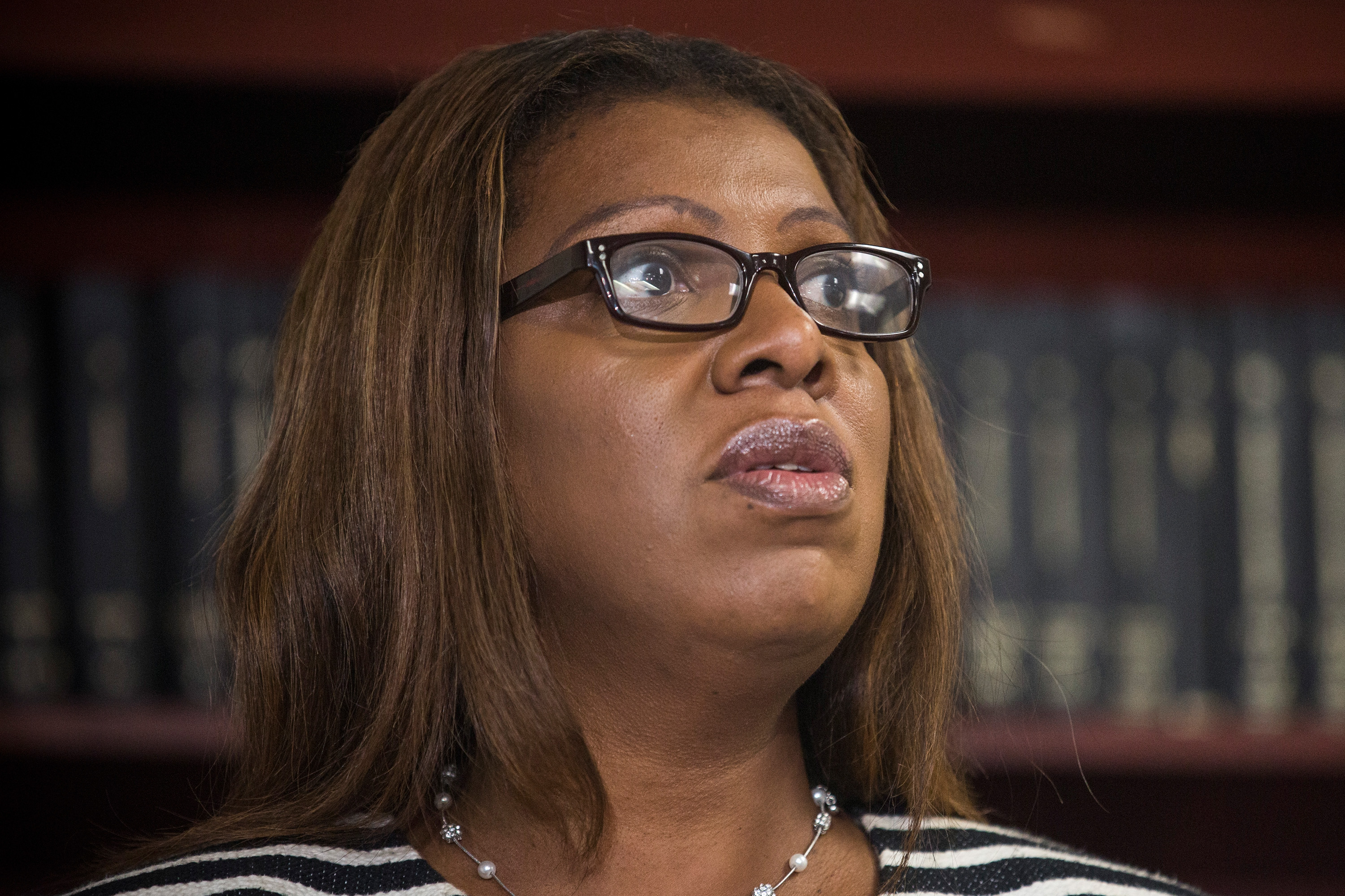 New York City Public Advocate Letitia James displays a video camera that police officers could wear on patrol during a press conference on August 21, 2014 in New York City. | Source: Getty Images