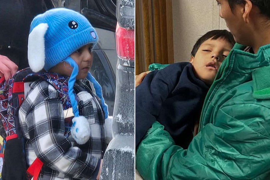 Liam Conejo Ramos is seen wearing his rabbit-eared hat and backpack as ICE agents take him from his Minnesota home. Days later, he lies in his father's arms inside a Texas detention center | Source: X/RepMcClellan