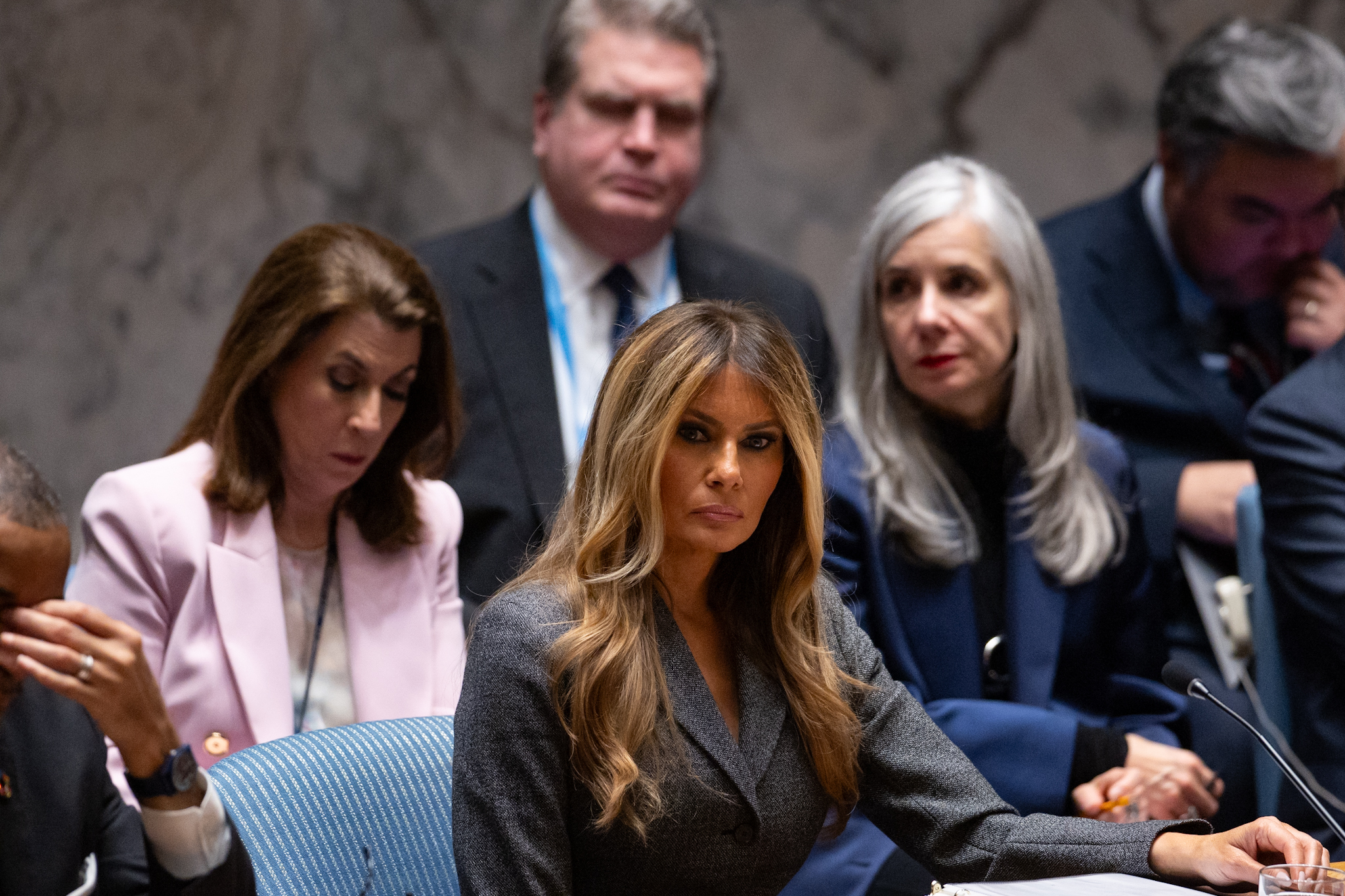 Melania Trump speaks during a meeting focused on "Children, Technology, and Education in Conflict" addressing the United Nations Security Council on March 2, 2026, in New York City | Source: Getty Images