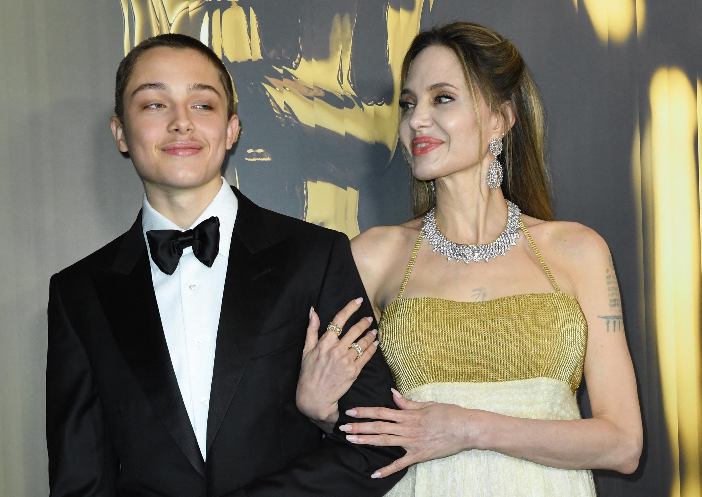 Knox Jolie-Pitt and his mother, Angelina Jolie at the Academy of Motion Picture Arts and Sciences' 15th Annual Governors Awards at the Ray Dolby Ballroom in Los Angeles on November 17, 2024 | Source: Getty Images
