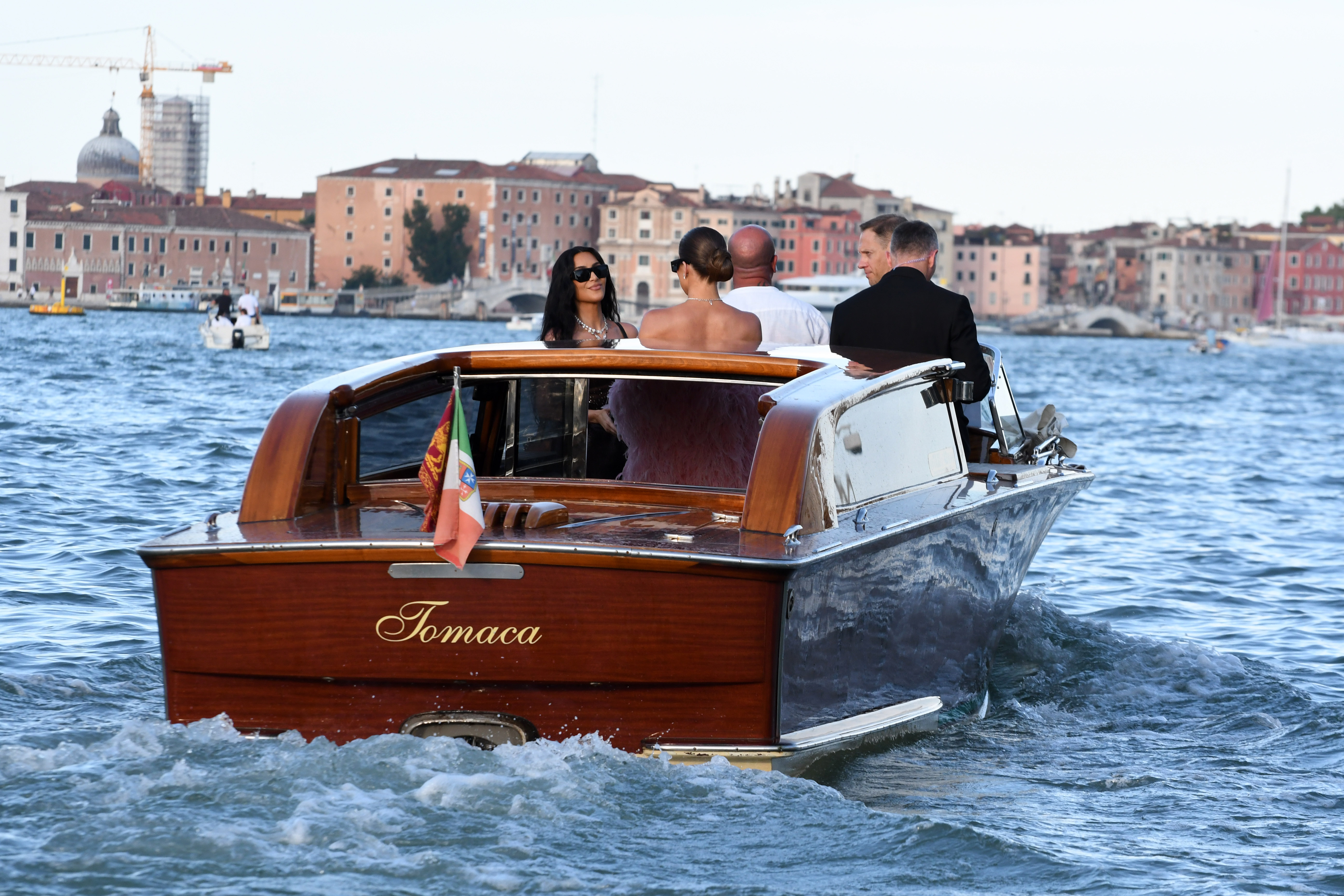 Kim and Khloé Kardashian seen ahead of the Bezos-Sanchez wedding on the island of San Giorgio Maggiore on June 27, 2025 in Venice, Italy | Source: Getty Images