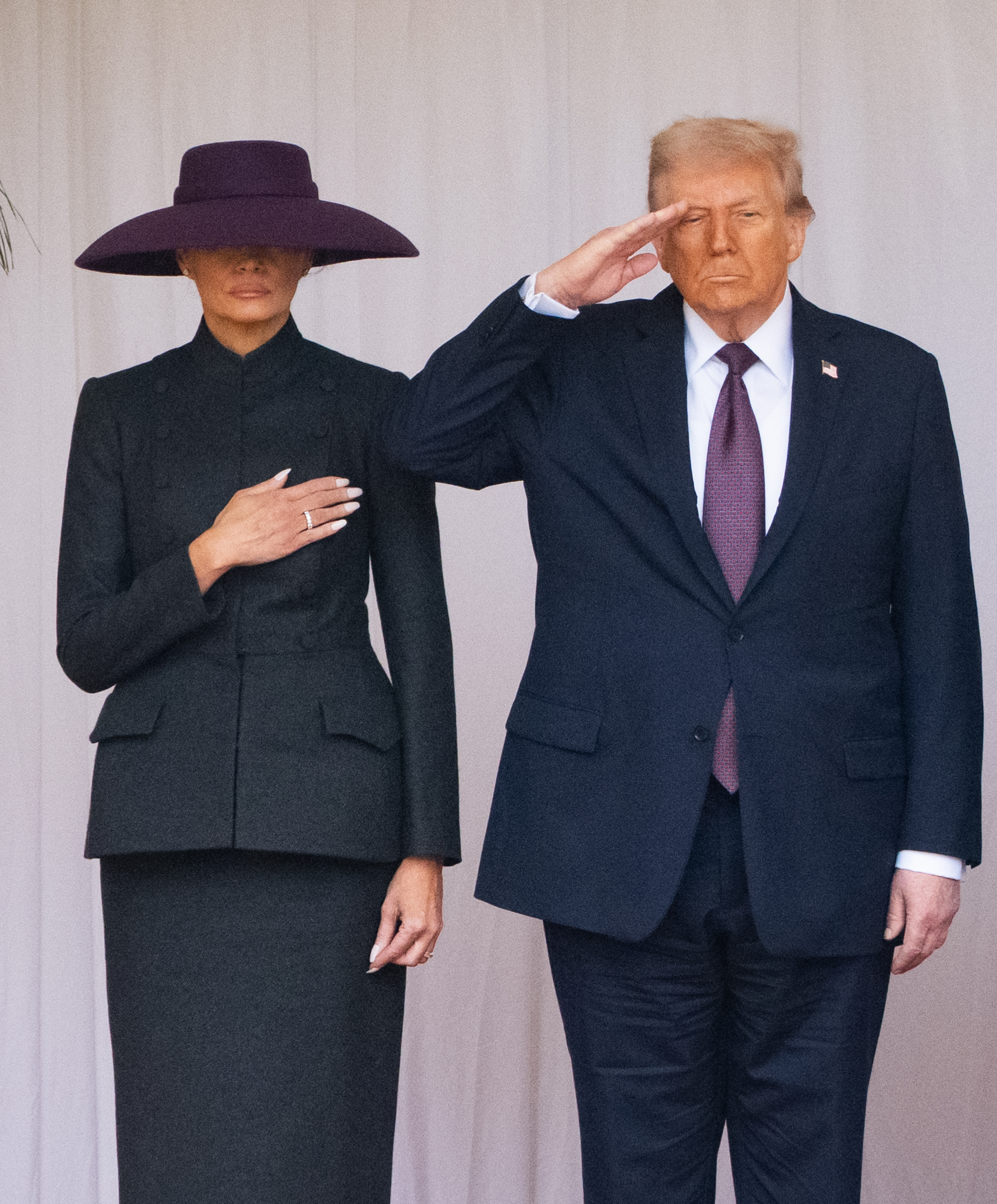 First Lady Melania Trump and President Donald Trump at the Ceremonial Welcome during the State visit by the President of the United States of America on September 17, 2025, in Windsor, England. | Source: Getty Images