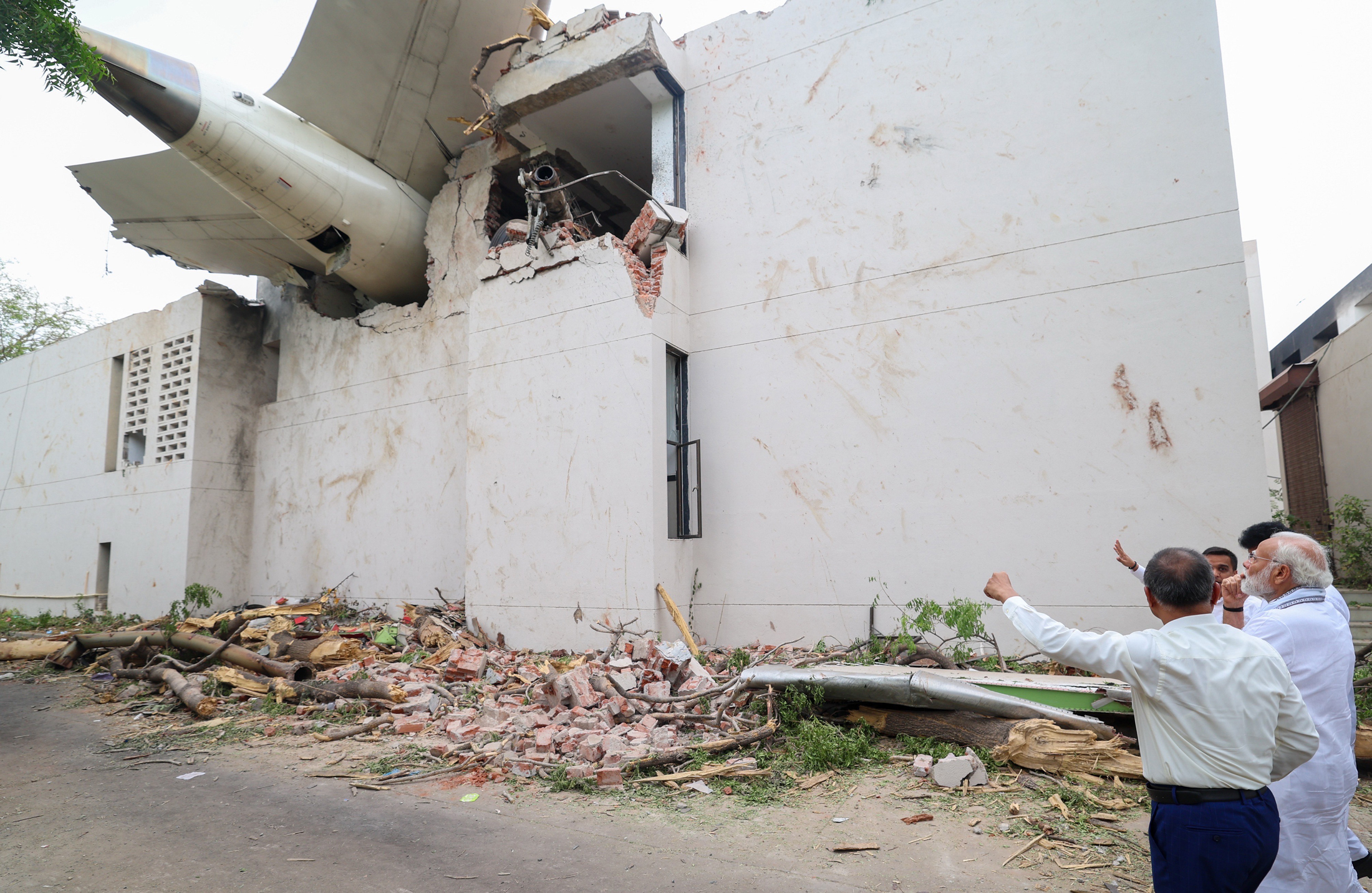 Narendra Modi visits the crash site on June 13, 2025, in Gujarat, India. | Source: Getty Images