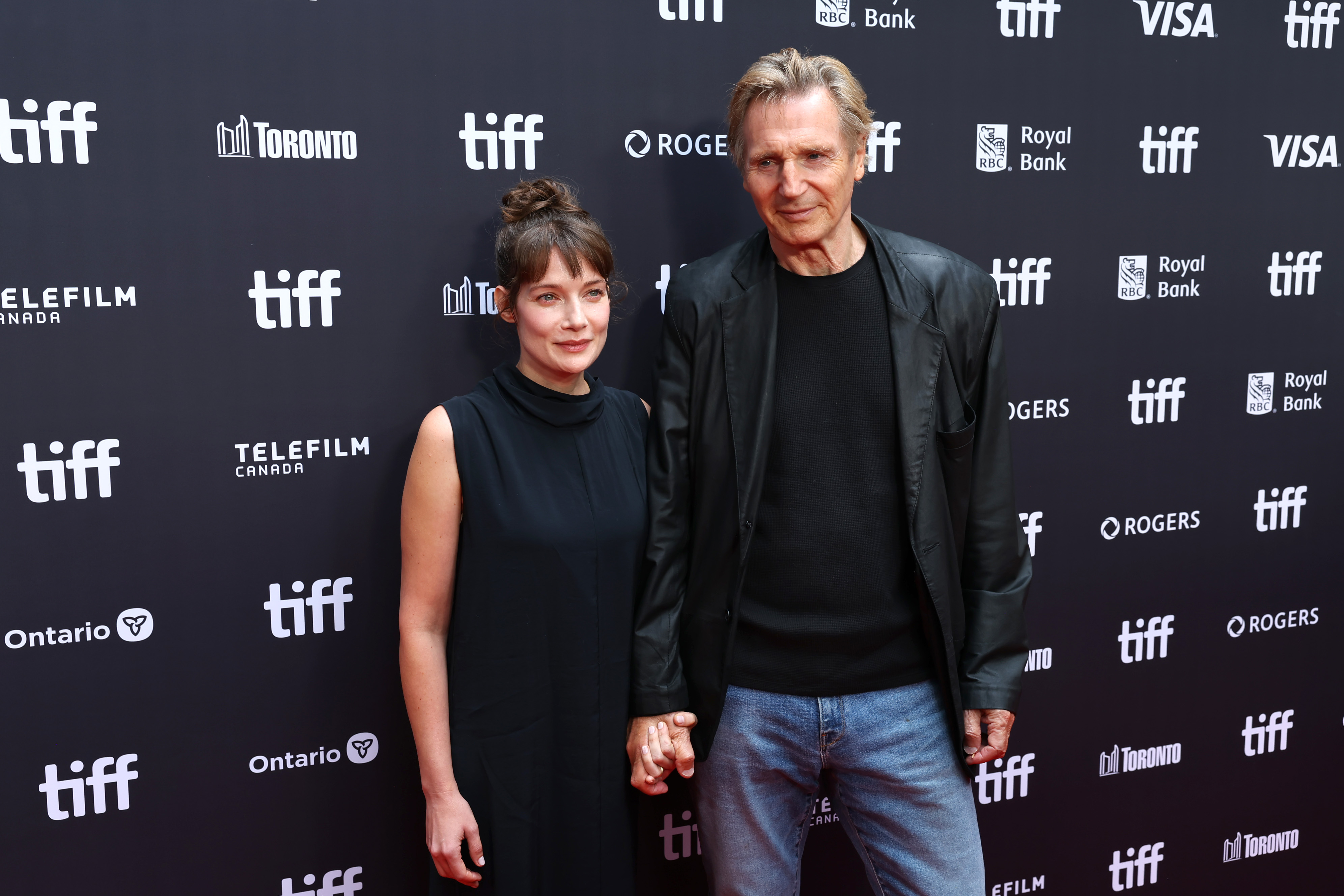 Stella Stocker and Liam Neeson at the "Evil Genius" premiere at the 51st Toronto International Film Festival on September 12, 2026 in Toronto, Ontario. | Source: Getty Images