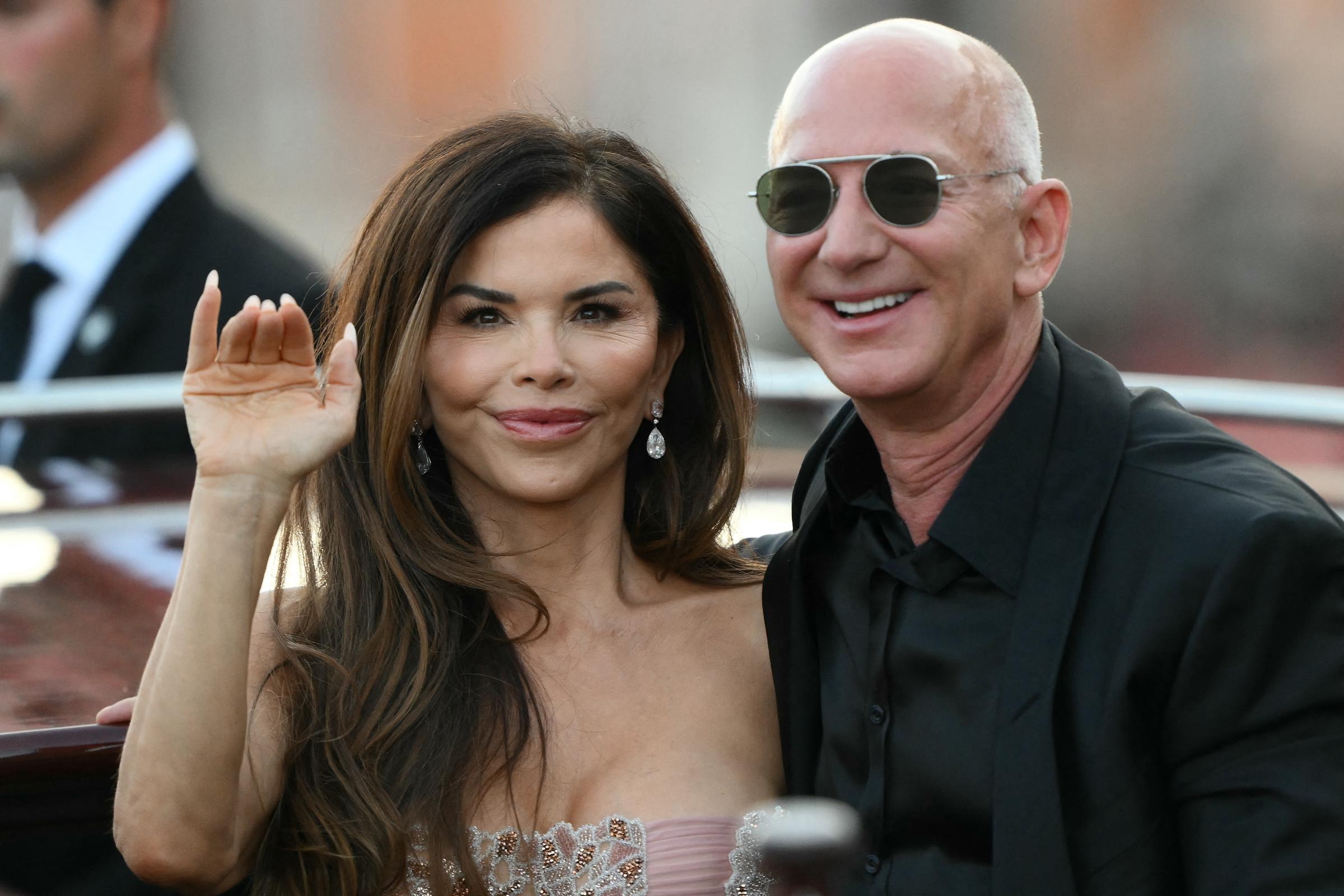 Jeff Bezos and Lauren Sanchez leave the Aman Hotel on the third day of their wedding festivities, in Venice on June 28, 2025. | Source: Getty Images
