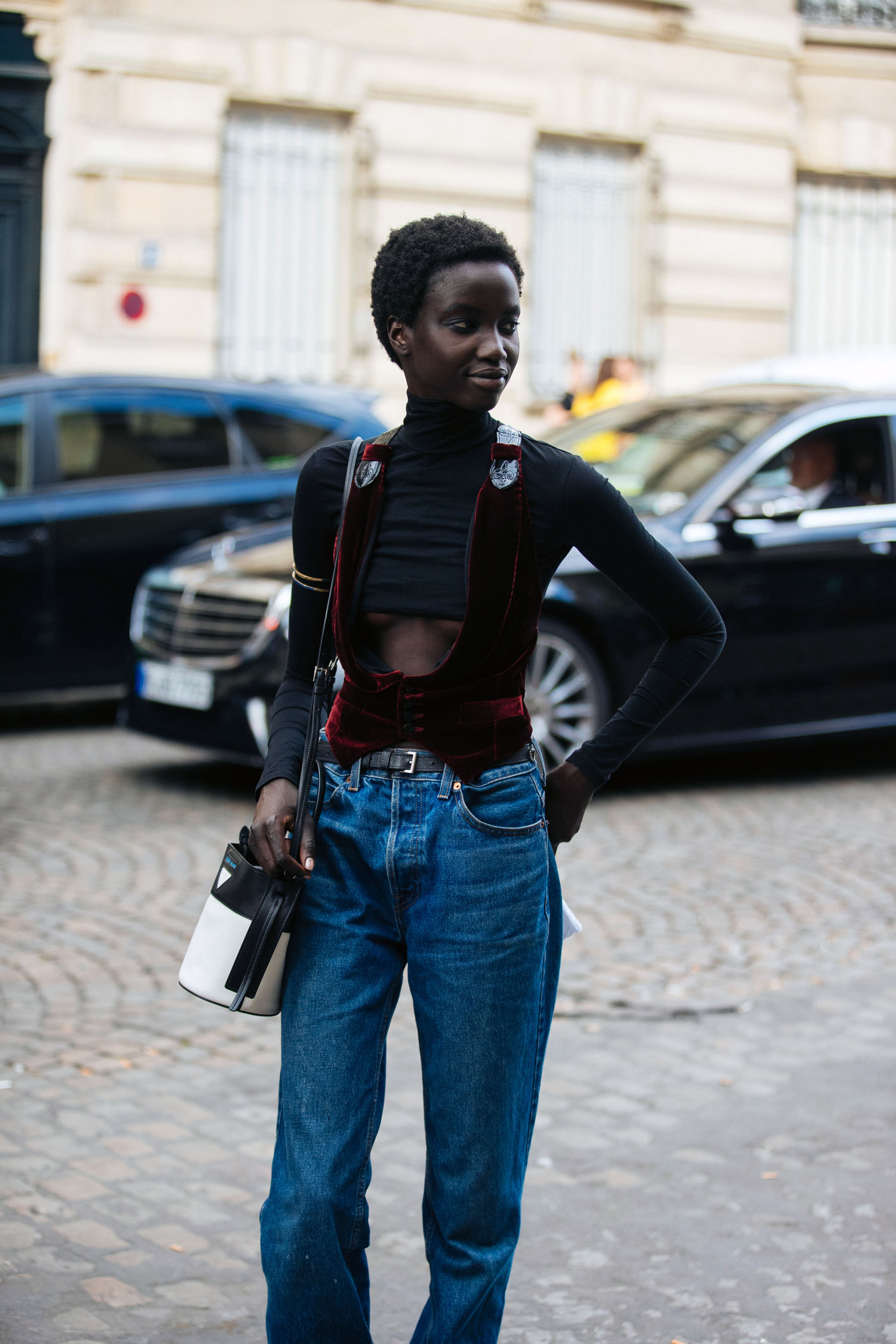 Anok Yai spotted after the Dior show during Paris Fashion Week Haute Couture in Paris, France, on July 1, 2019 | Source: Getty Images
