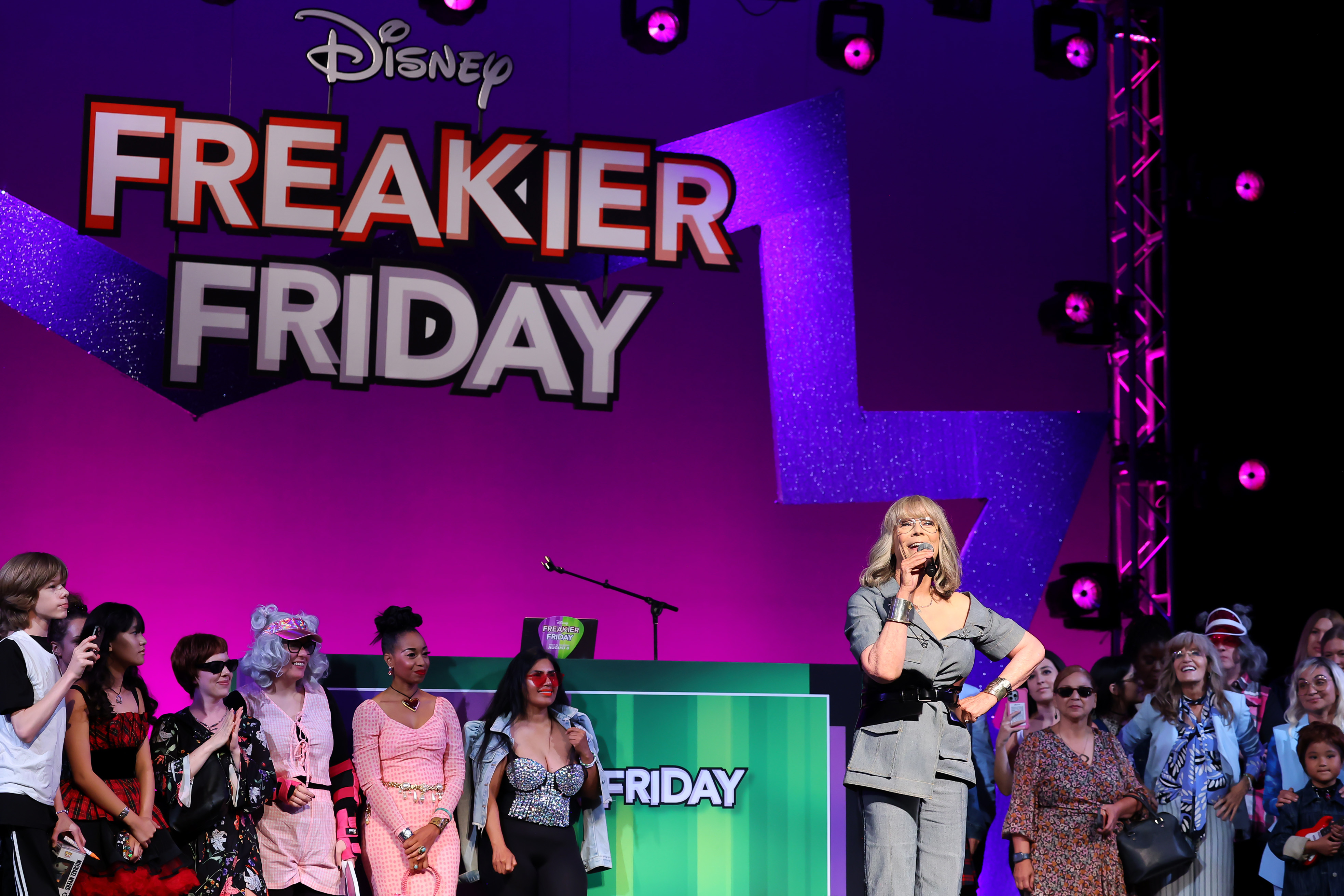 Jamie Lee Curtis makes a surprise visit to a showing of "Freakier Friday" at the El Capitan Theatre on August 15, 2025, in Hollywood, California | Source: Getty Images