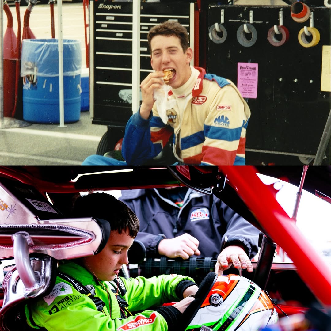 Top photo: Nostalgic image of Kyle Busch; Bottom photo: Brexton Busch in a race car, posted on February 26, 2026. | Source: Instagram/rowdybusch and brextonbusch