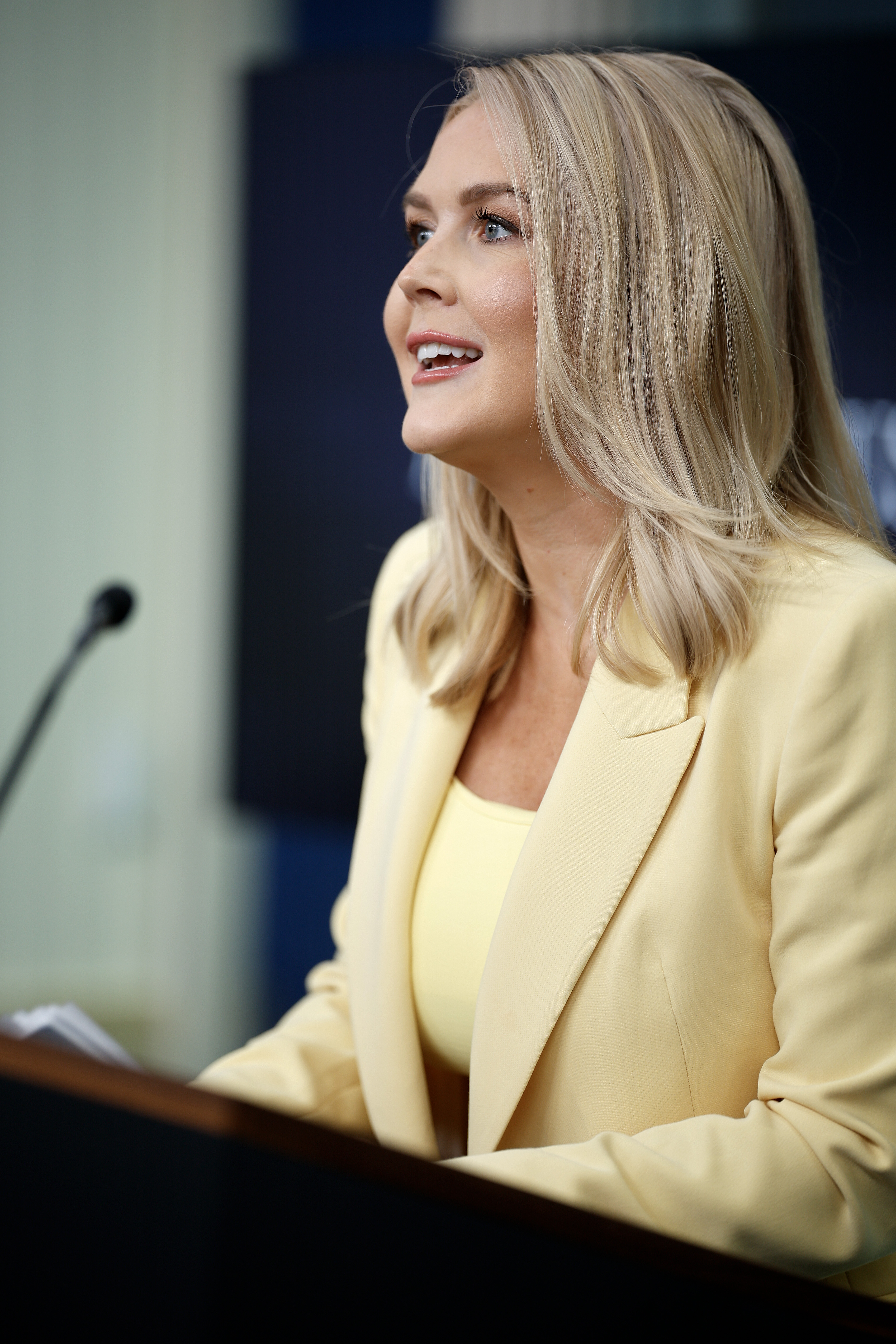 Karoline Leavitt talks to reporters during a news conference at the White House on May 19, 2025, in Washington, D.C. | Source: Getty Images
