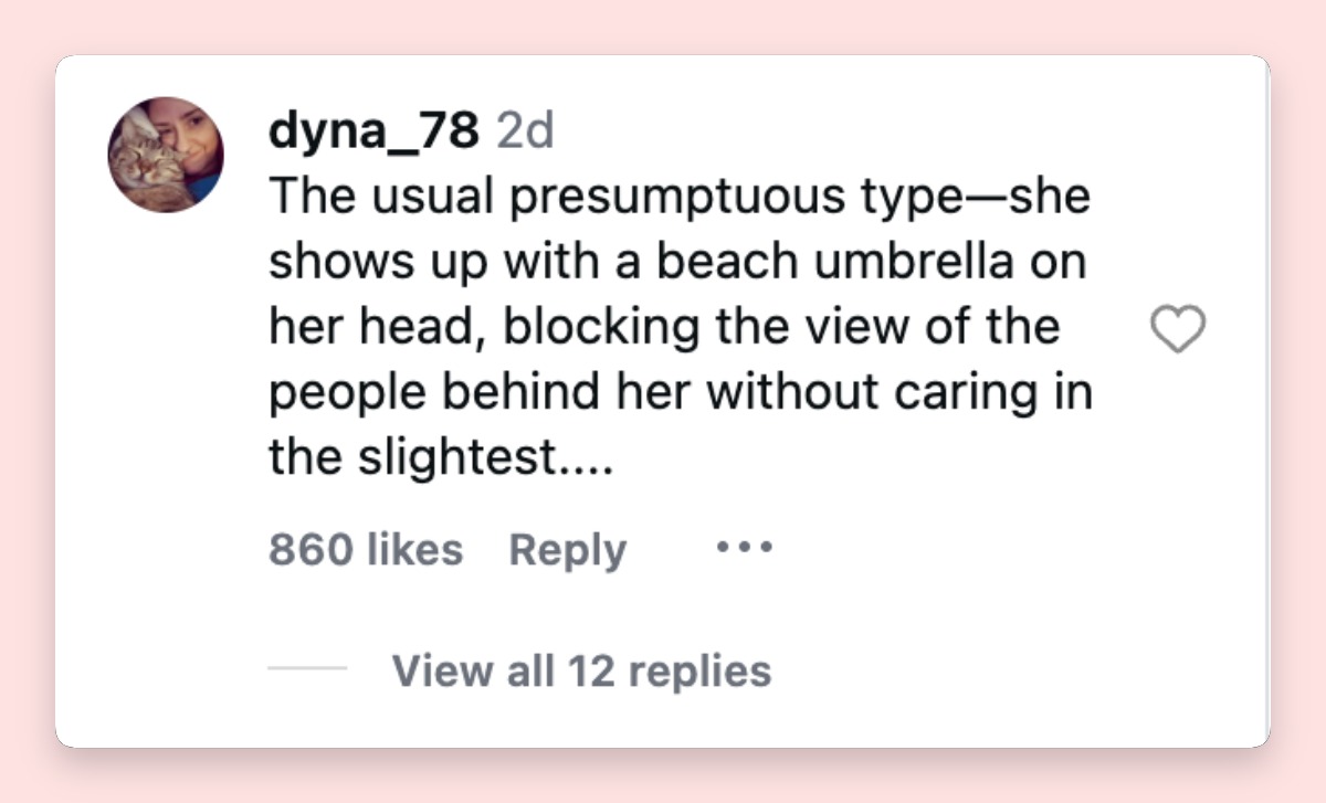 The strongest criticism accused Lopez of choosing spectacle over the comfort of nearby spectators. The "beach umbrella" comparison quickly became one of the backlash's most pointed remarks. | Source: Instagram/enews
