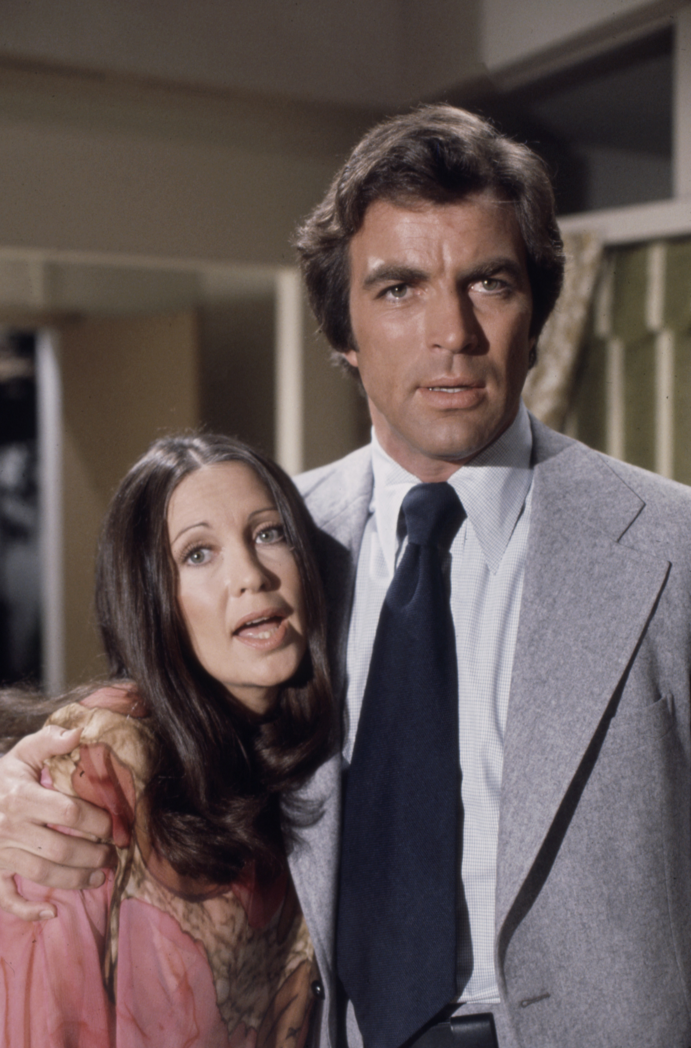 Tom Selleck in a still from "The Wide World of Mystery," appearing alongside Anjanette Comer | Source: Getty Images