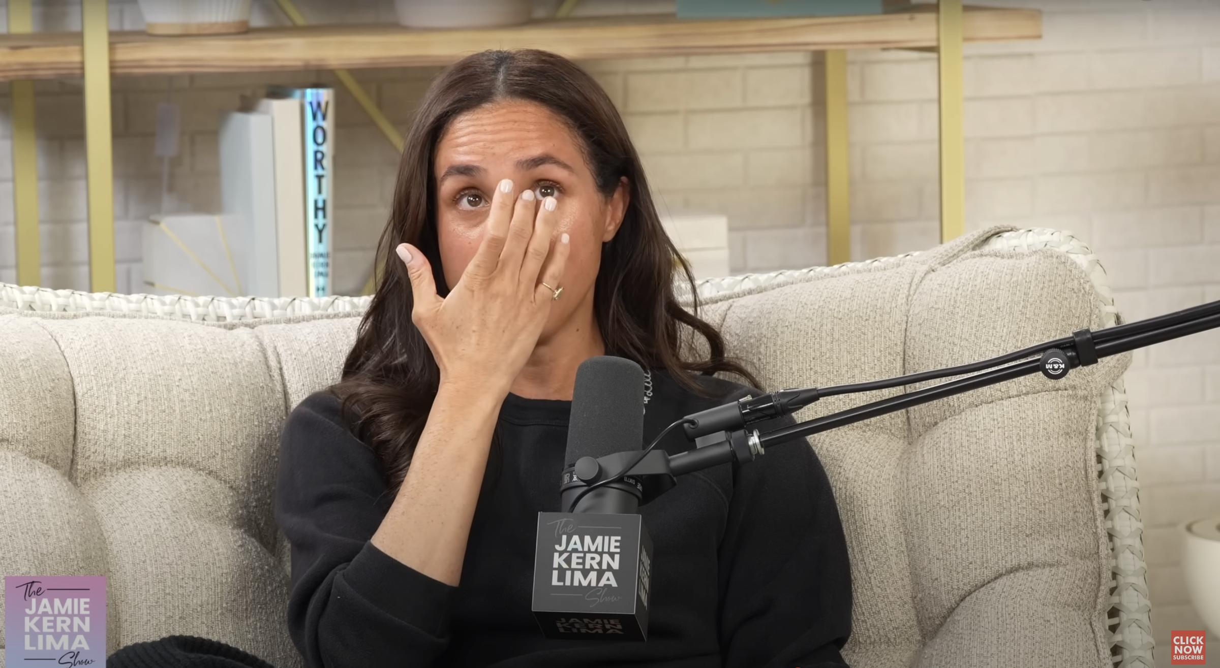 Meghan Markle wipes a tear from her face, as seen in a video dated April 28, 2025 | Source: YouTube/jamiekernlimaofficial