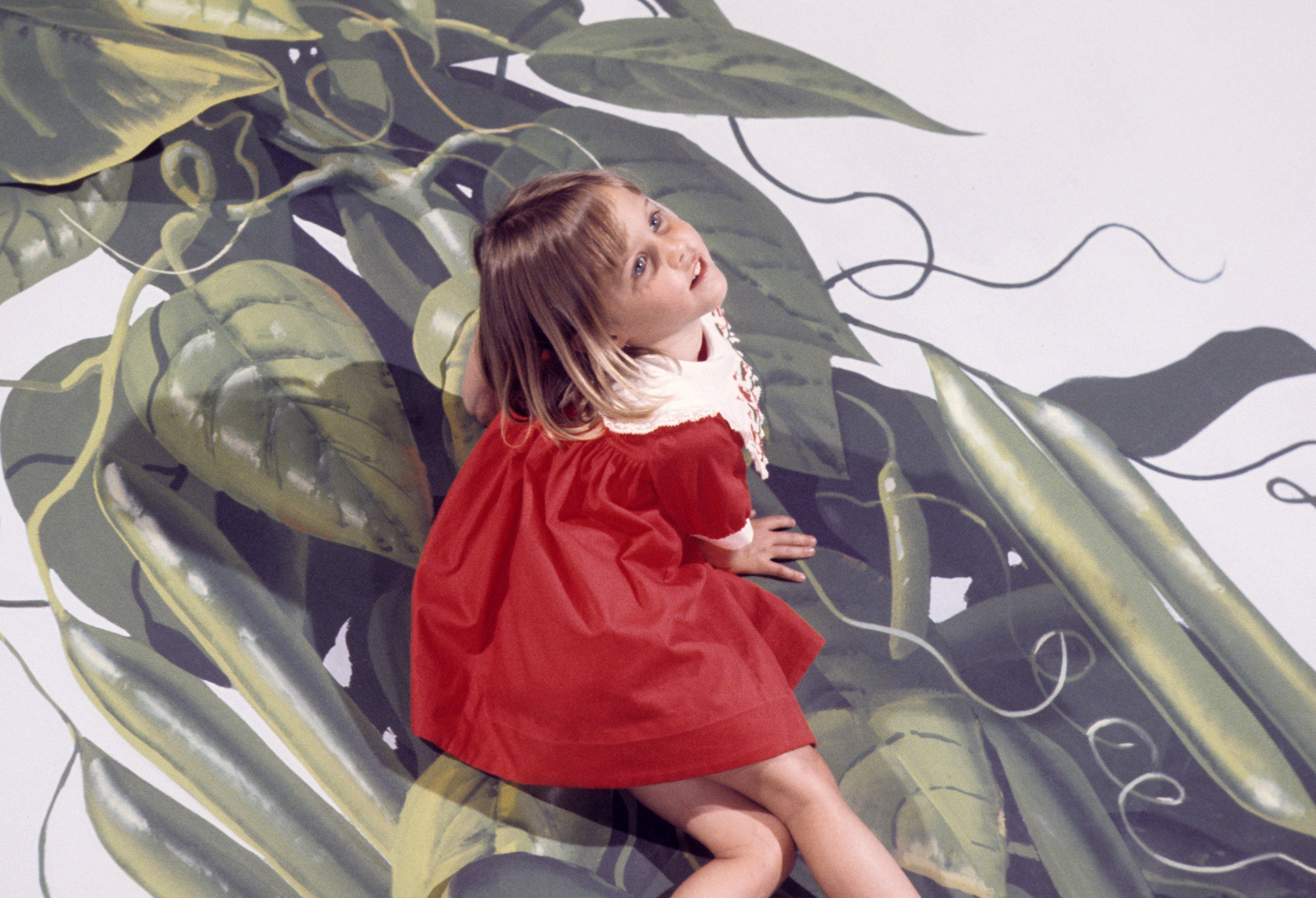 A young Erin Murphy appears as Tabitha Stephens in "Bewitched," posing among oversized leaves for a fantasy-themed scene. The photo shows the child-star look many fans still remember when comparing her with more recent images. | Source: Getty Images