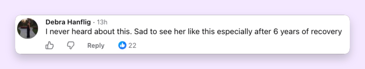 A viewer was surprised to learn about Tatum's health battle and expressed sadness after seeing her latest appearance. | Source: Facebook/In Blonde Theory