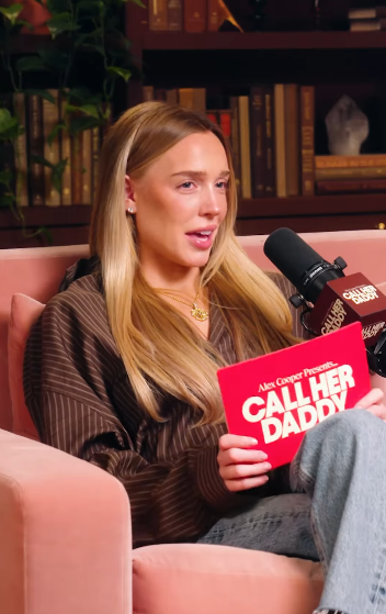 Alex Cooper talking to Charlize Theron on the "Call Her Daddy" podcast episode teaser, dated July 1, 2025 | Source: Instagram/callherdaddy