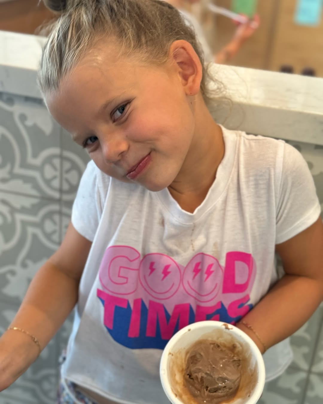 Jessica Simpson's daughter, Birdie Mae Johnson, posing with an ice cream cup, from a post dated March 31, 2025 | Source: Instagram/jessicasimpson