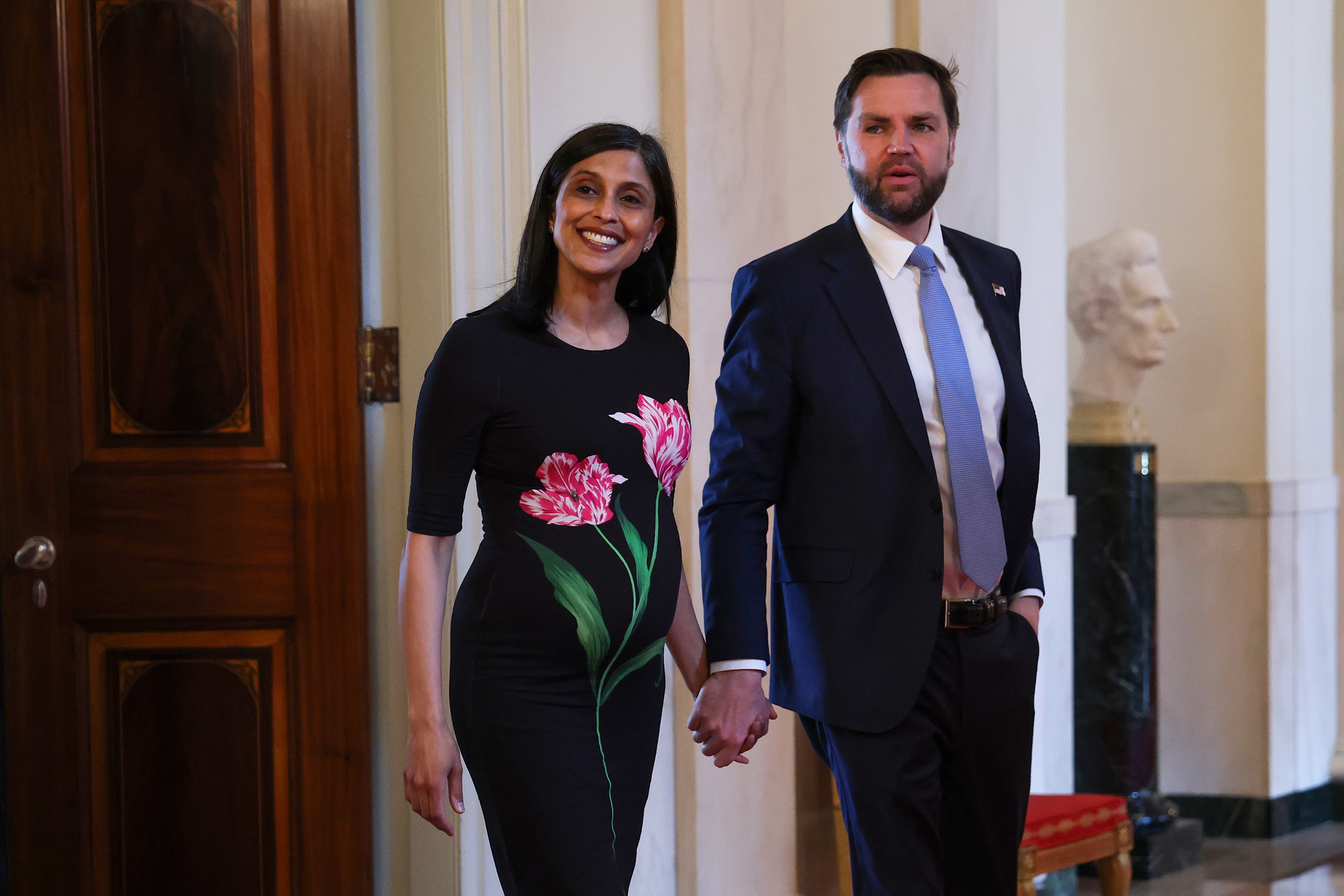 JD Vance and Usha Vance appeared together before announcing the birth of their fourth child. Their happy family news drew thousands of reactions online, with many offering congratulations while others criticized the vice president. | Source: Getty Images