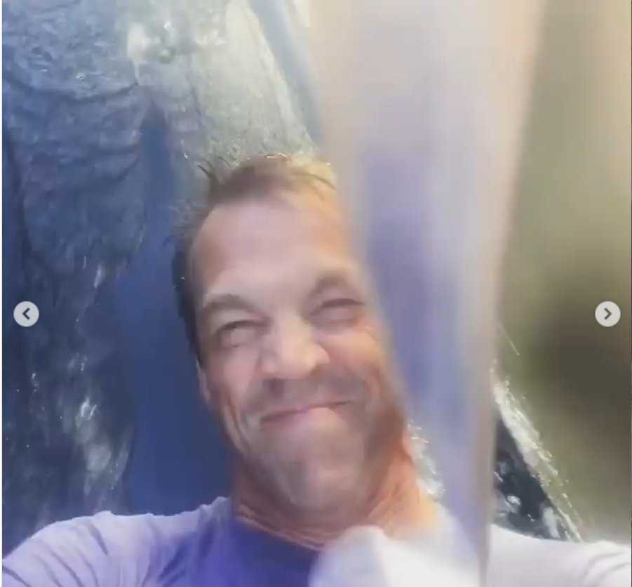 Bryon Noem grins through a rush of water, squinting as it splashes over him — mid-laugh and fully caught in the moment. | Source: Instagram/sdbryonnoem